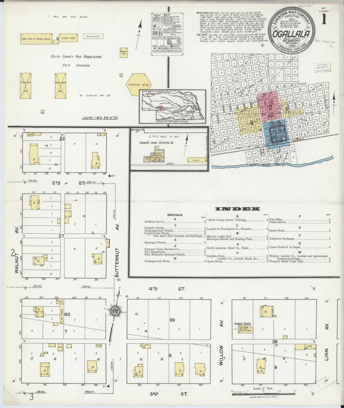 Sanborn Fire Insurance Map from Ogallala, Keith County, Nebraska. (1920) – Historic Sanborn Fire Insurance Map Print