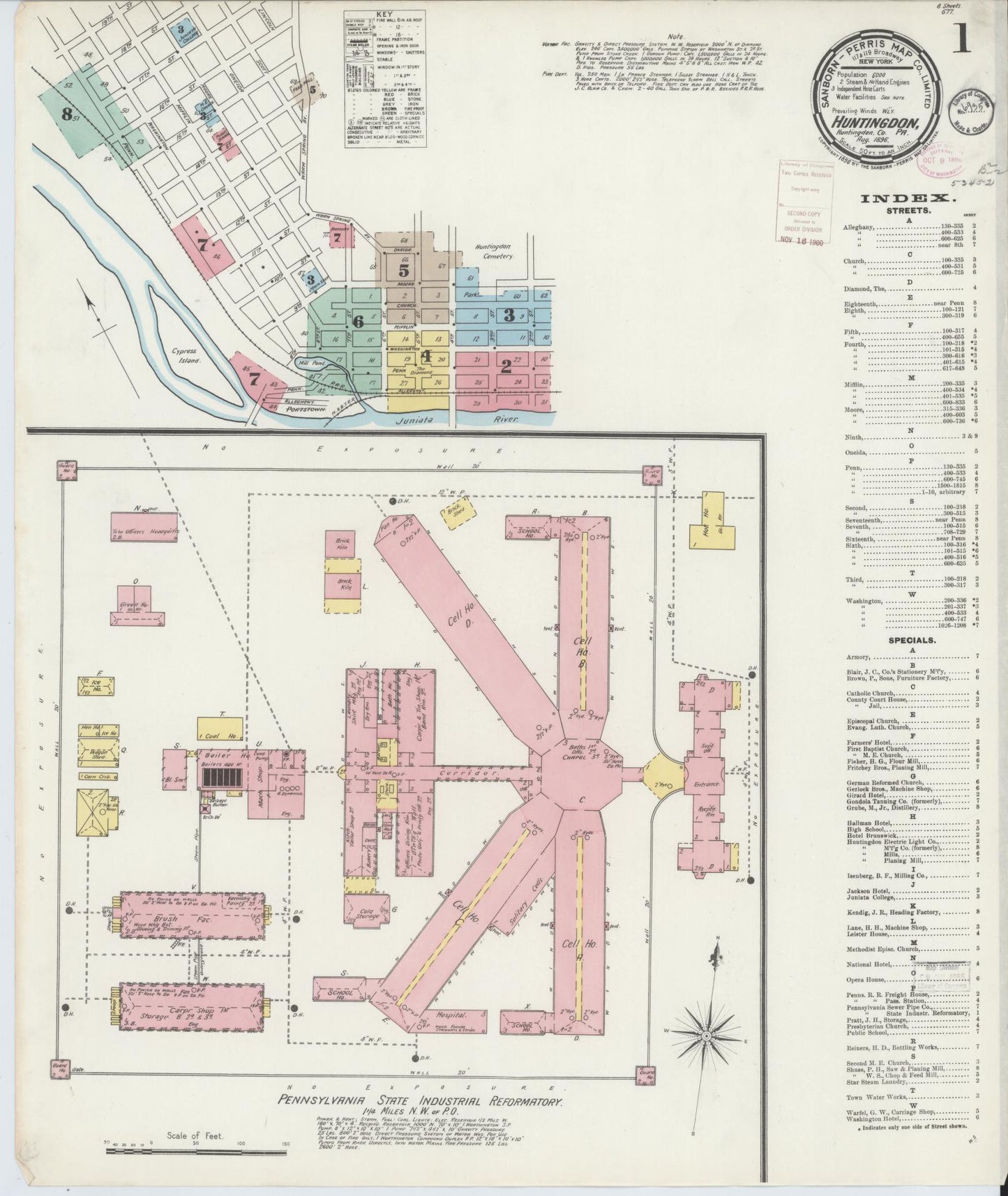 Sanborn Fire Insurance Map from Huntingdon, Huntingdon County, Pennsylvania. (1896) – Historic Sanborn Fire Insurance Map Print
