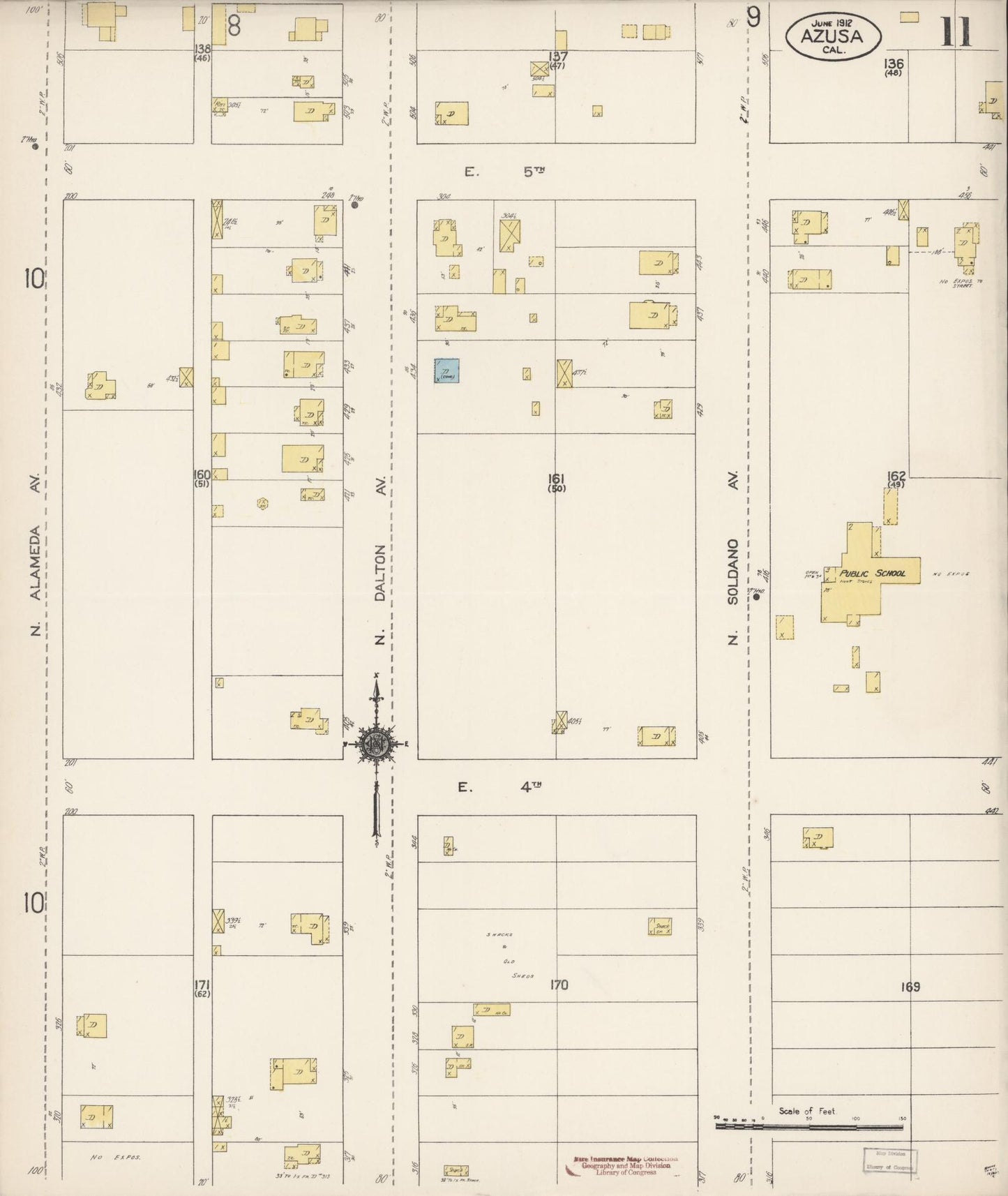 Sanborn Fire Insurance Map from Azusa, Los Angeles County, California (1912), Sheet #0011 - Historic Sanborn Fire Insurance Map Print, vintage old map wall art, antique decor, genealogy gift, California California map