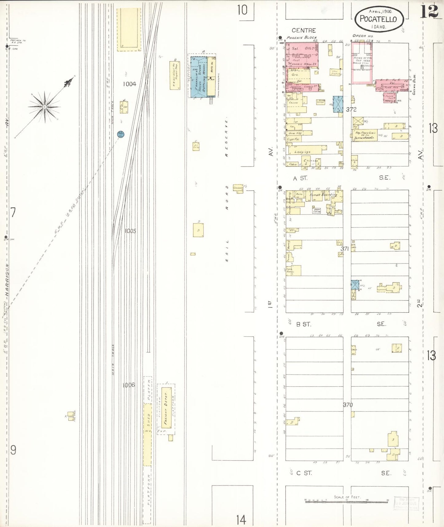 Sanborn Fire Insurance Map from Pocatello, Bannock County, Idaho (1900), Sheet #0012 - Historic Sanborn Fire Insurance Map Print, vintage old map wall art, antique decor, genealogy gift, Idaho Idaho map