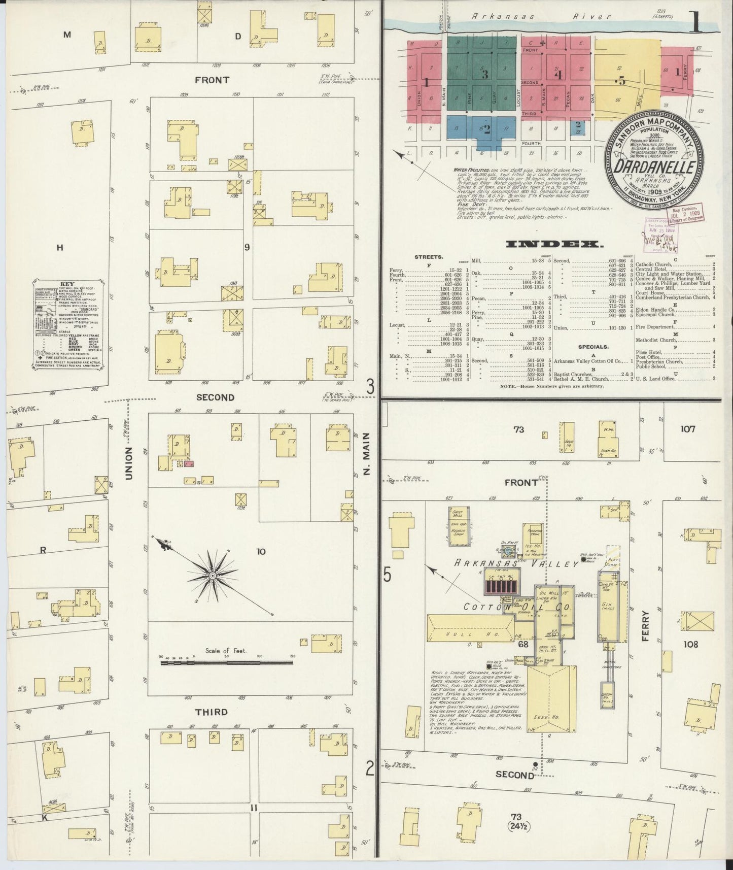 Sanborn Fire Insurance Map from Dardanelle, Yell County, Arkansas (1909), Sheet #0001 - Historic Sanborn Fire Insurance Map Print, vintage old map wall art, antique decor, genealogy gift, Arkansas Arkansas map