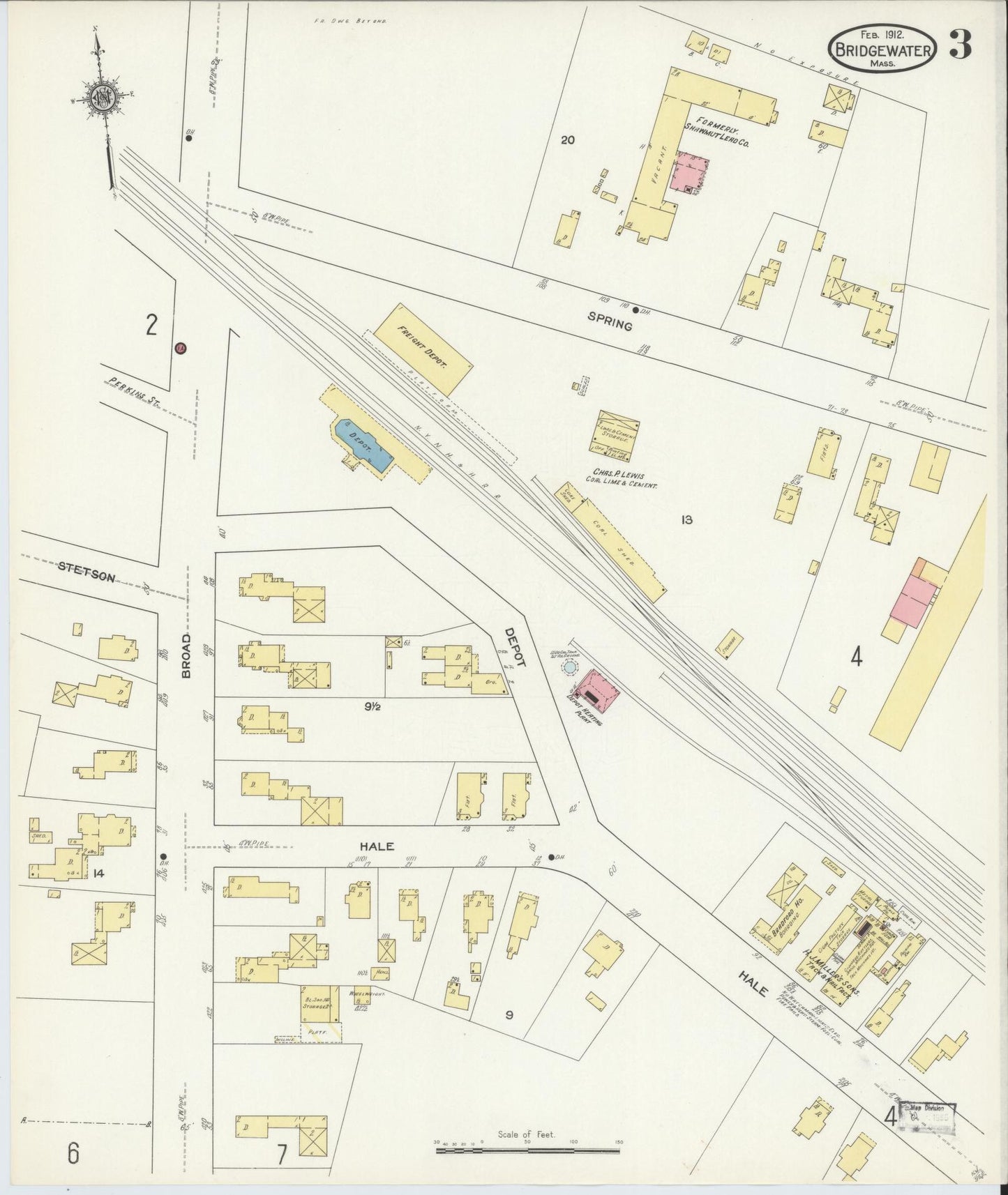 Sanborn Fire Insurance Map from Bridgewater, Plymouth County, Massachusetts (1912), Sheet #0003 - Historic Sanborn Fire Insurance Map Print, vintage old map wall art, antique decor, genealogy gift, Massachusetts Massachusetts map