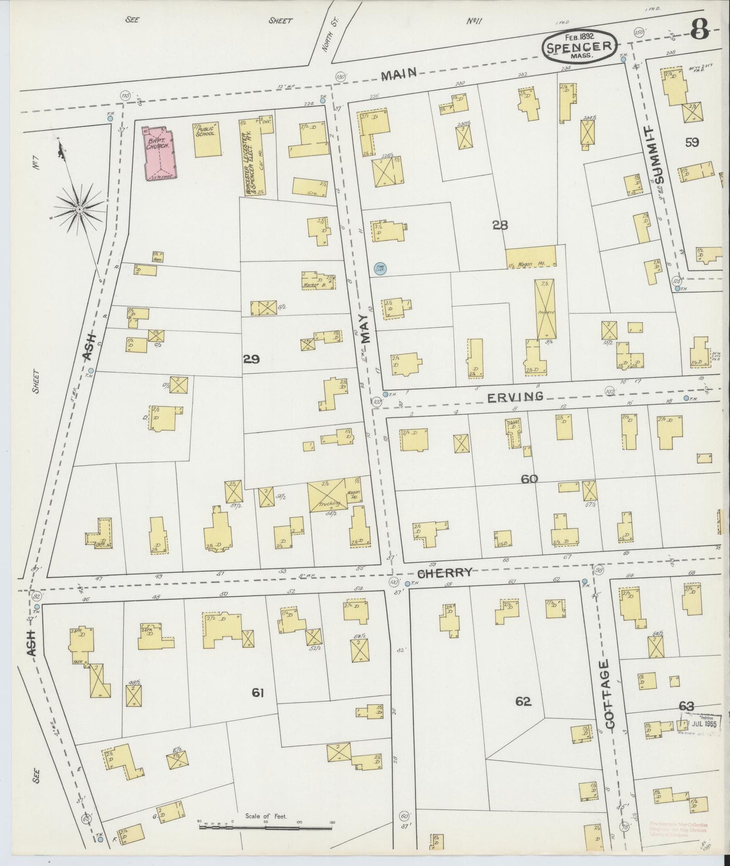 Sanborn Fire Insurance Map from Spencer, Worcester County, Massachusetts (1892), Sheet #0008 - Historic Sanborn Fire Insurance Map Print, vintage old map wall art, antique decor, genealogy gift, Massachusetts Massachusetts map