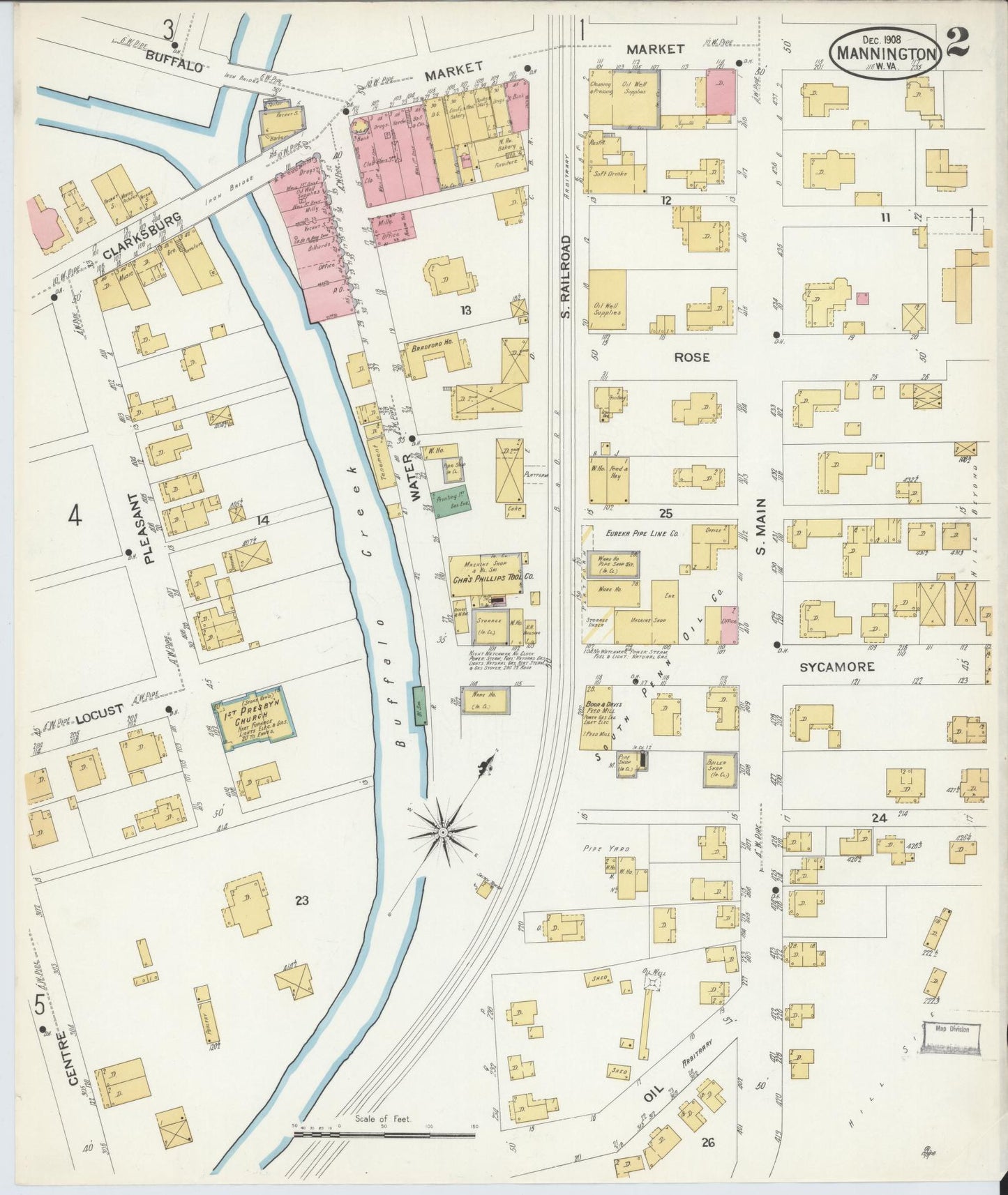 Sanborn Fire Insurance Map from Mannington, Marion County, West Virginia (1908), Sheet #0002 - Historic Sanborn Fire Insurance Map Print, vintage old map wall art, antique decor, genealogy gift, West Virginia West Virginia map