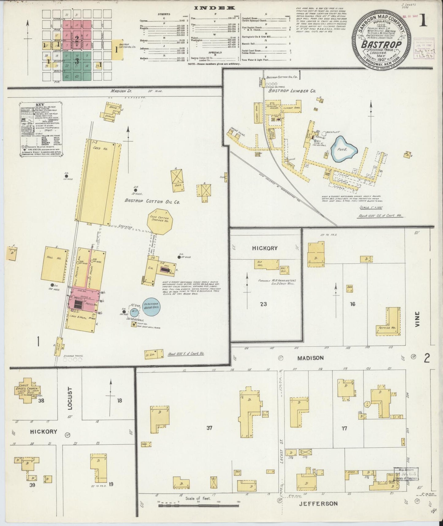 Sanborn Fire Insurance Map from Bastrop, Morehouse Parish, Louisiana. (1907) – Historic Sanborn Fire Insurance Map Print