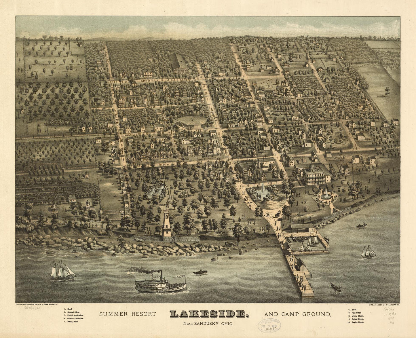 Lakeside summer resort and camp ground, near Sandusky, Ohio. (1884) – Historic Bird’s-Eye View Panorama Print