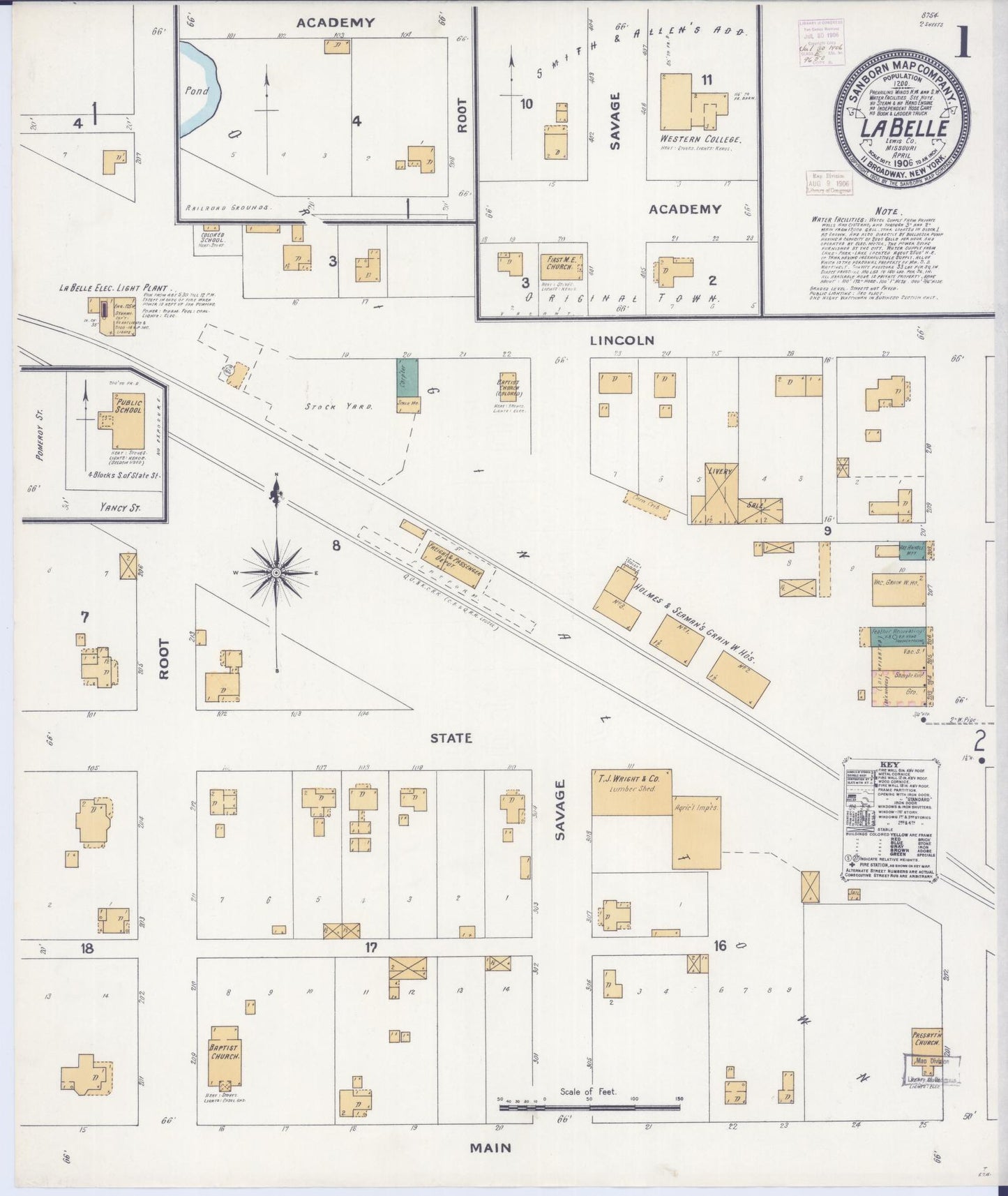 Sanborn Fire Insurance Map from La Belle, Lewis County, Missouri (1906), Sheet #0001 - Historic Sanborn Fire Insurance Map Print, vintage old map wall art, antique decor, genealogy gift, Missouri Missouri map