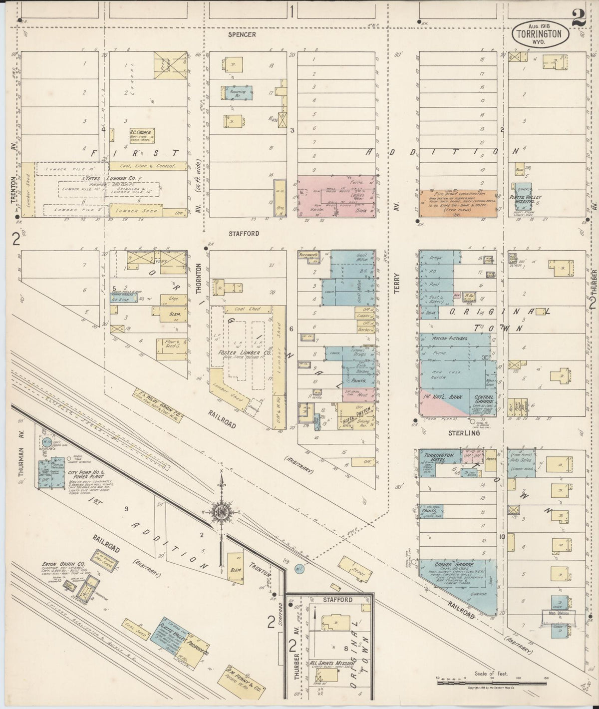 Sanborn Fire Insurance Map from Torrington, Goshen County, Wyoming (1918), Sheet #0002 - Complete Map Set gallery image, historic Sanborn map, vintage wall art, Wyoming Wyoming