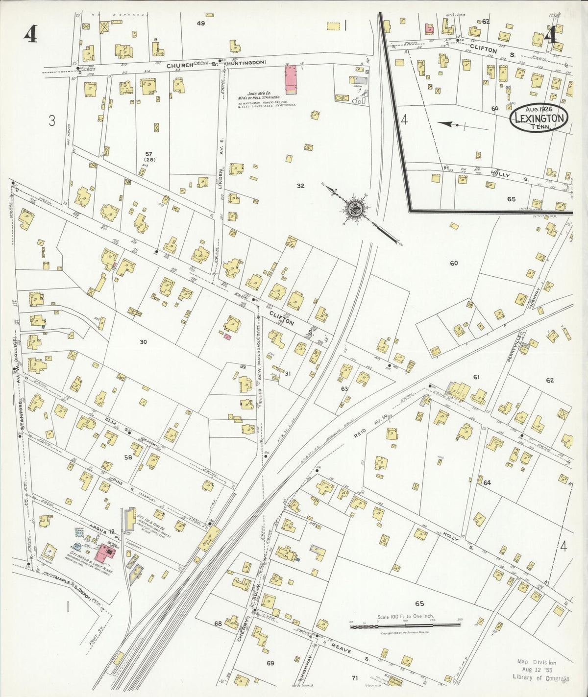 Sanborn Fire Insurance Map from Lexington, Henderson County, Tennessee (1926), Sheet #0004 - Historic Sanborn Fire Insurance Map Print, vintage old map wall art, antique decor, genealogy gift, Tennessee Tennessee map