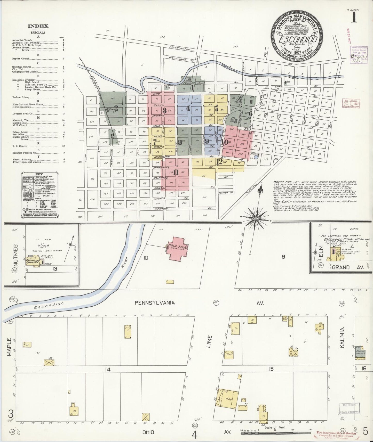 Sanborn Fire Insurance Map from Escondido, San Diego County, California. (1907) – Historic Sanborn Fire Insurance Map Print