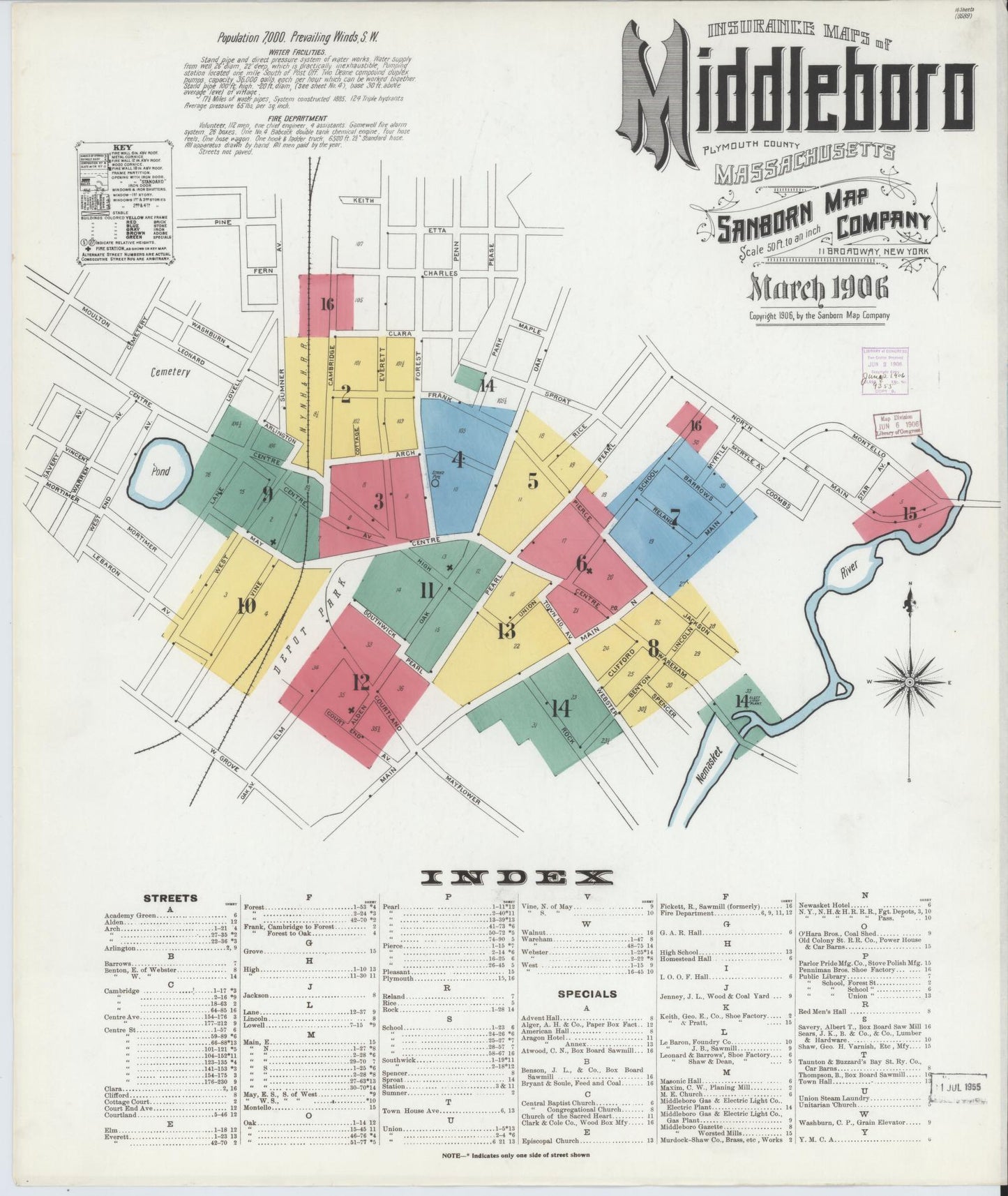 Sanborn Fire Insurance Map from Middleboro, Plymouth County, Massachusetts (1906), Sheet #0001 - Historic Sanborn Fire Insurance Map Print, vintage old map wall art, antique decor, genealogy gift, Massachusetts Massachusetts map