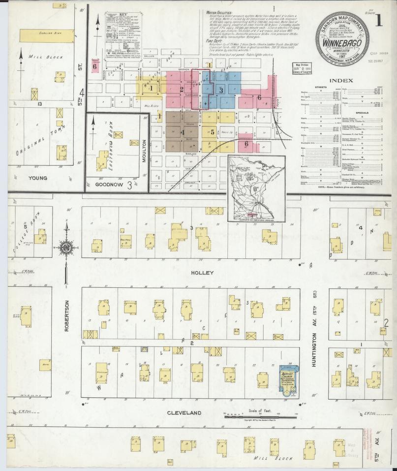 Sanborn Fire Insurance Map from Winnebago, Faribault County, Minnesota. (1917) – Map View