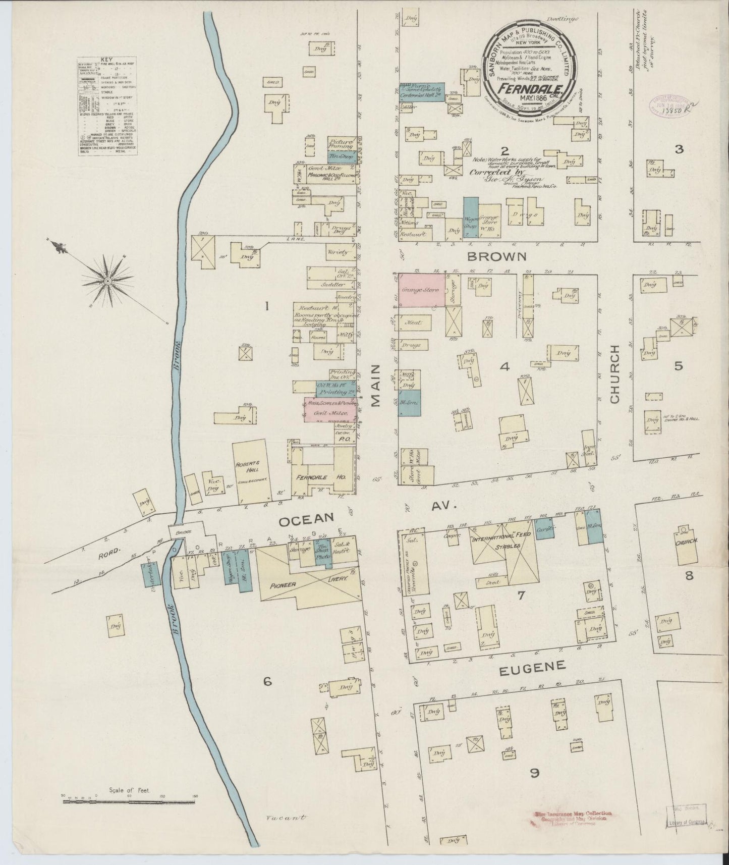 Sanborn Fire Insurance Map from Ferndale, Humboldt County, California (1886), Sheet #0001 - Historic Sanborn Fire Insurance Map Print, vintage old map wall art, antique decor, genealogy gift, California California map