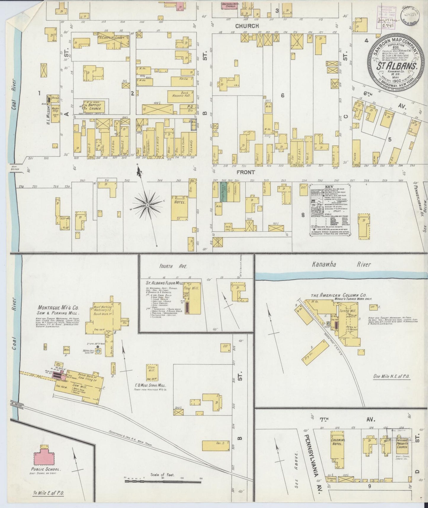 Sanborn Fire Insurance Map from Saint Albans, Kanawha County, West Virginia (1902), Sheet #0001 - Historic Sanborn Fire Insurance Map Print, vintage old map wall art, antique decor, genealogy gift, West Virginia West Virginia map