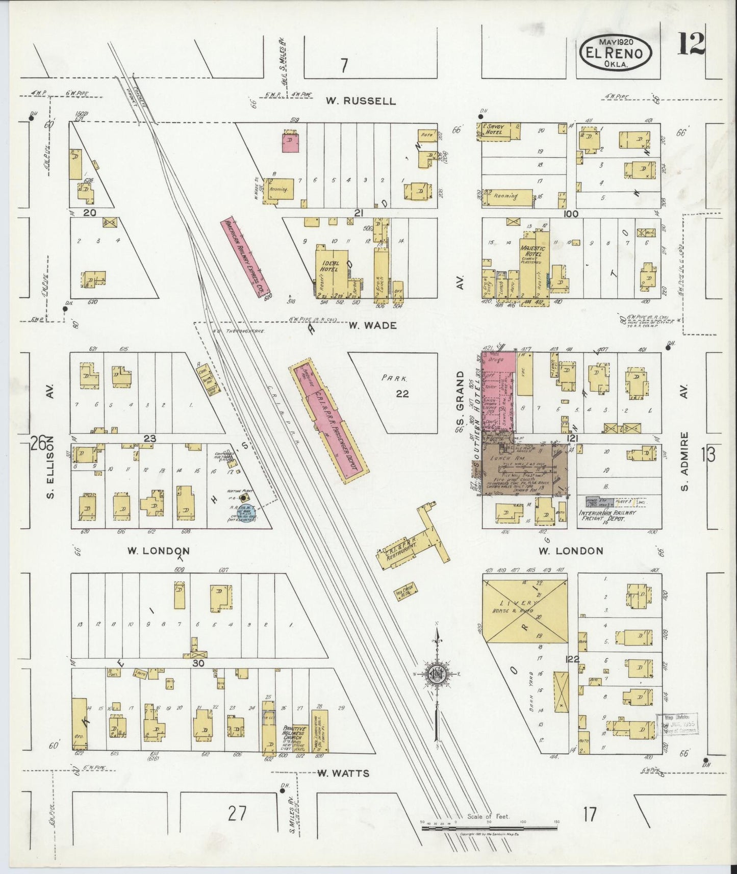 Sanborn Fire Insurance Map from El Reno, Canadian County, Oklahoma (1920), Sheet #0012 - Historic Sanborn Fire Insurance Map Print, vintage old map wall art, antique decor, genealogy gift, Oklahoma Oklahoma map