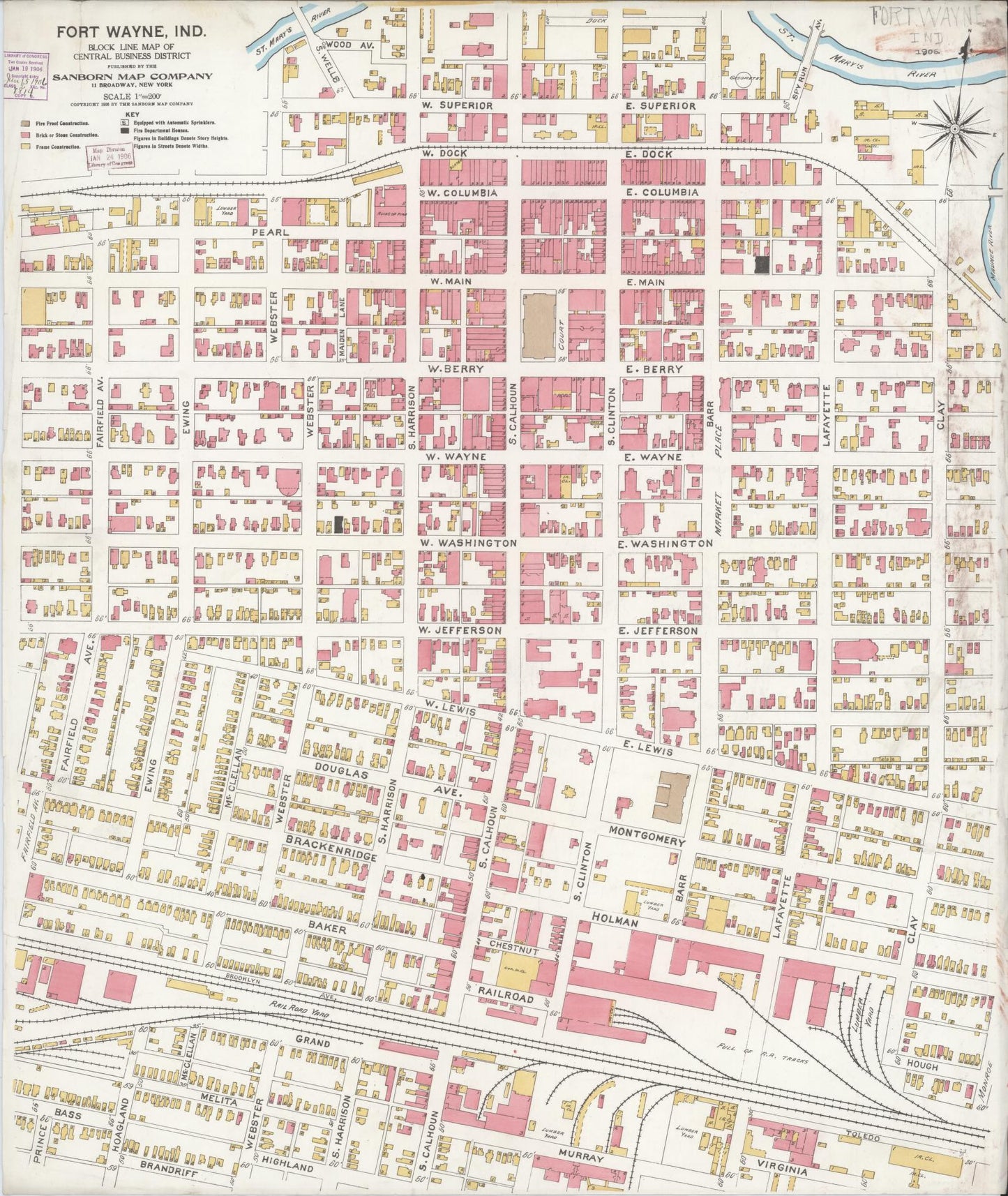 Sanborn Fire Insurance Map from Fort Wayne, Allen County, Indiana. (1906) – Historic Sanborn Fire Insurance Map Print
