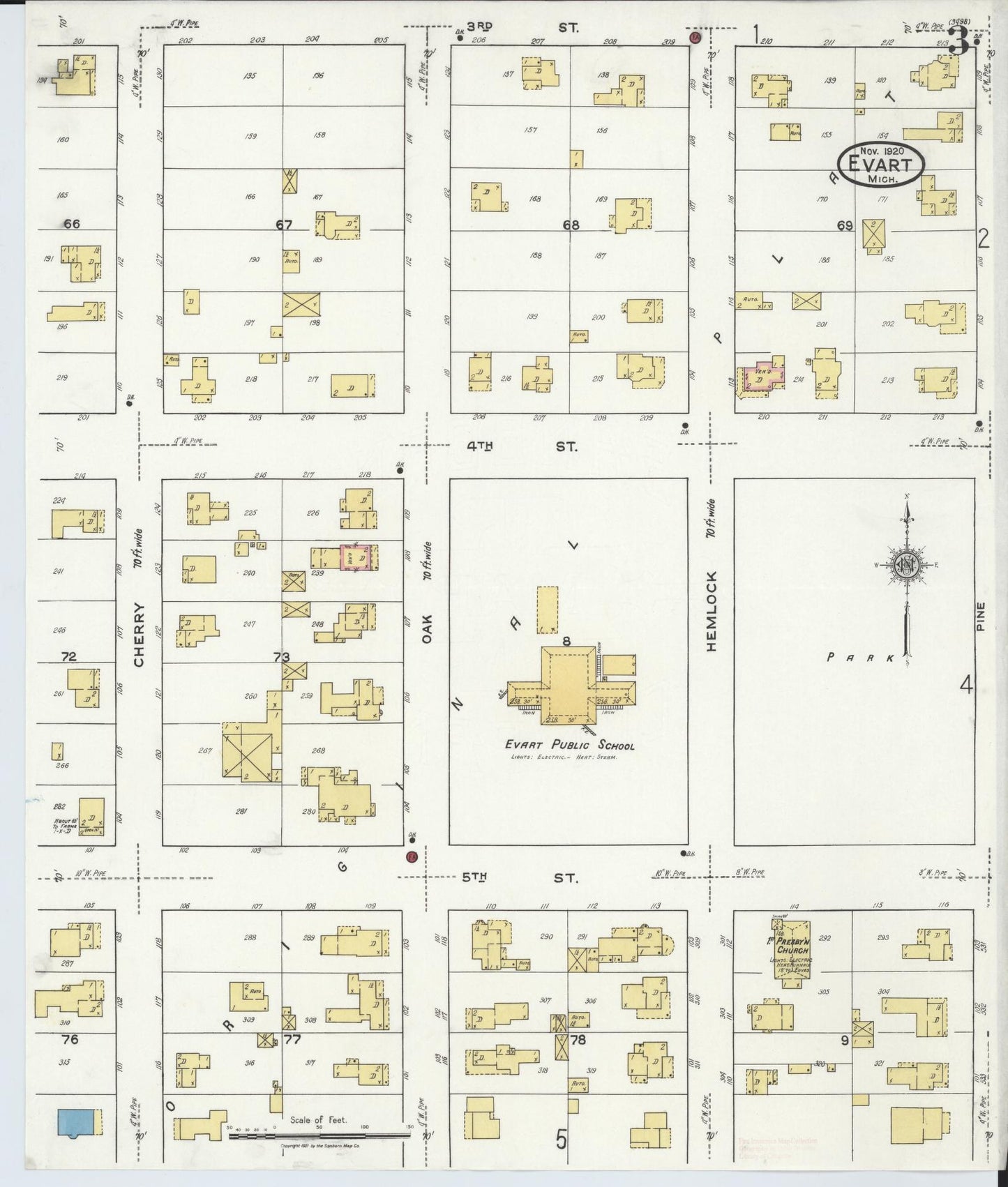 Sanborn Fire Insurance Map from Evart, Osceola County, Michigan (1920), Sheet #0003 - Historic Sanborn Fire Insurance Map Print, vintage old map wall art, antique decor, genealogy gift, Michigan Michigan map