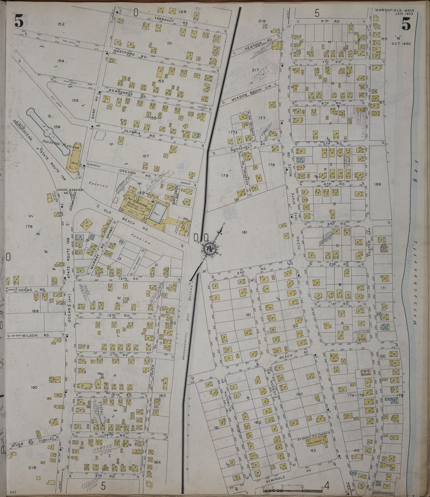 Sanborn Fire Insurance Map from Marshfield, Plymouth County, Massachusetts (1950), Sheet #0005 - Historic Sanborn Fire Insurance Map Print, vintage old map wall art, antique decor, genealogy gift, Massachusetts Massachusetts map