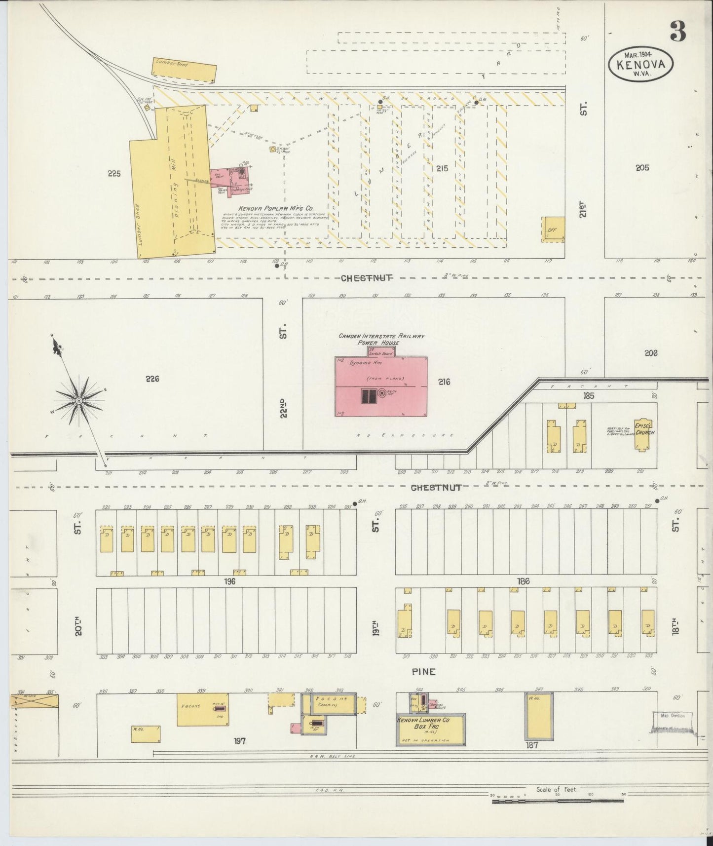Sanborn Fire Insurance Map from Kenova, Wayne County, West Virginia (1904), Sheet #0003 - Complete Map Set gallery image, historic Sanborn map, vintage wall art, West Virginia West Virginia