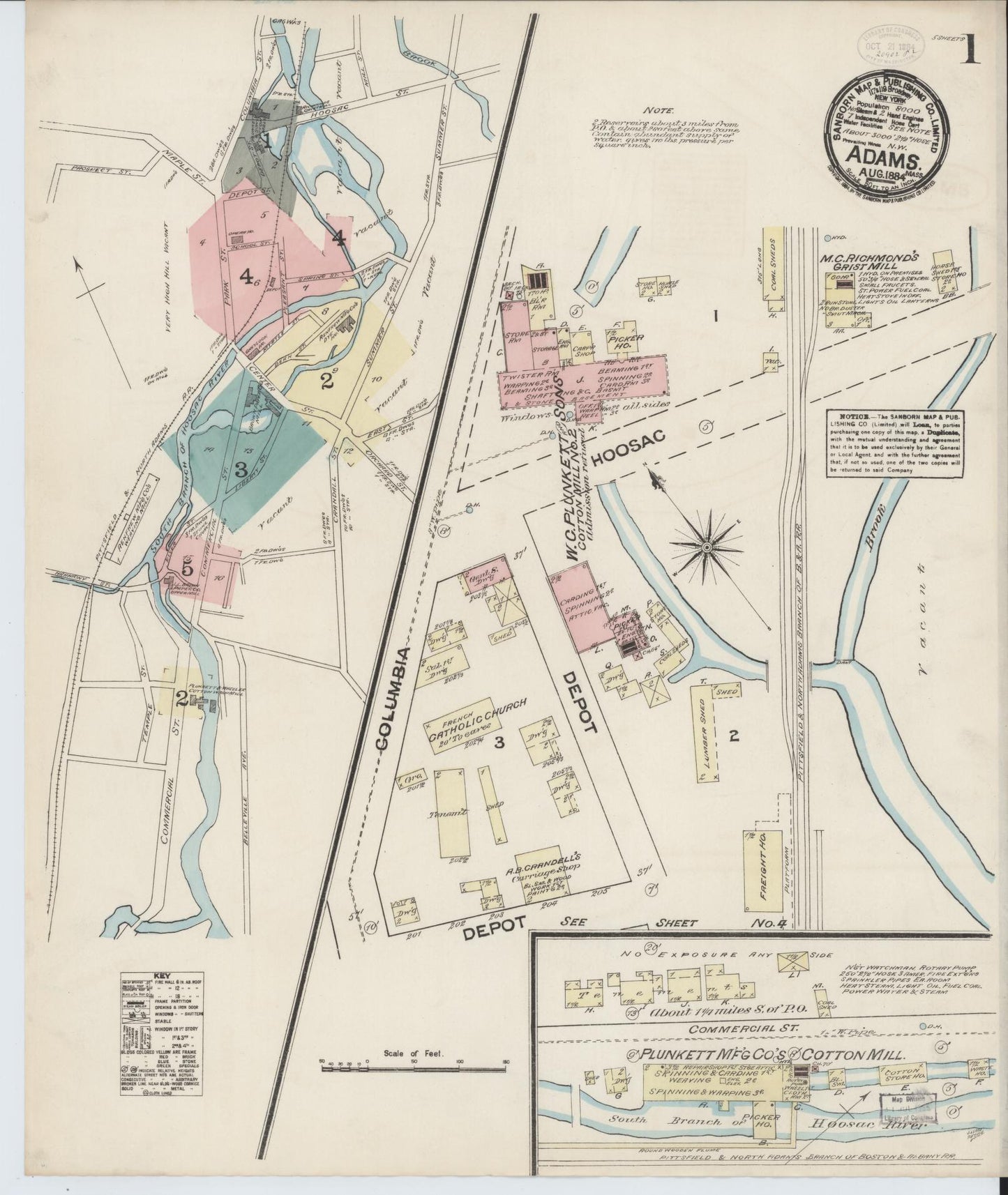 Sanborn Fire Insurance Map from Adams, Berkshire County, Massachusetts. (1884) – Historic Sanborn Fire Insurance Map Print