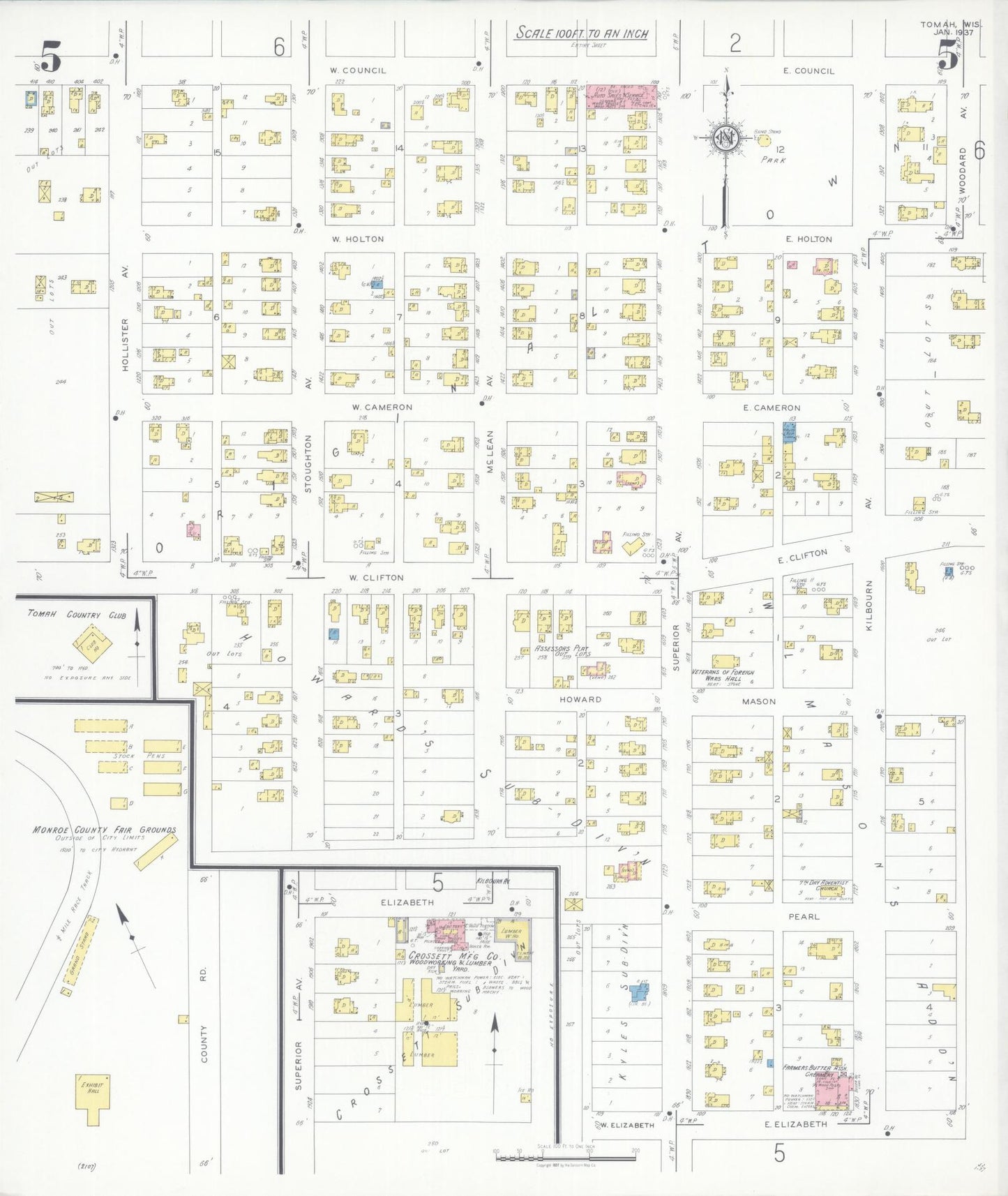 Sanborn Fire Insurance Map from Tomah, Monroe County, Wisconsin (1937), Sheet #0005 - Historic Sanborn Fire Insurance Map Print, vintage old map wall art, antique decor, genealogy gift, Wisconsin Wisconsin map