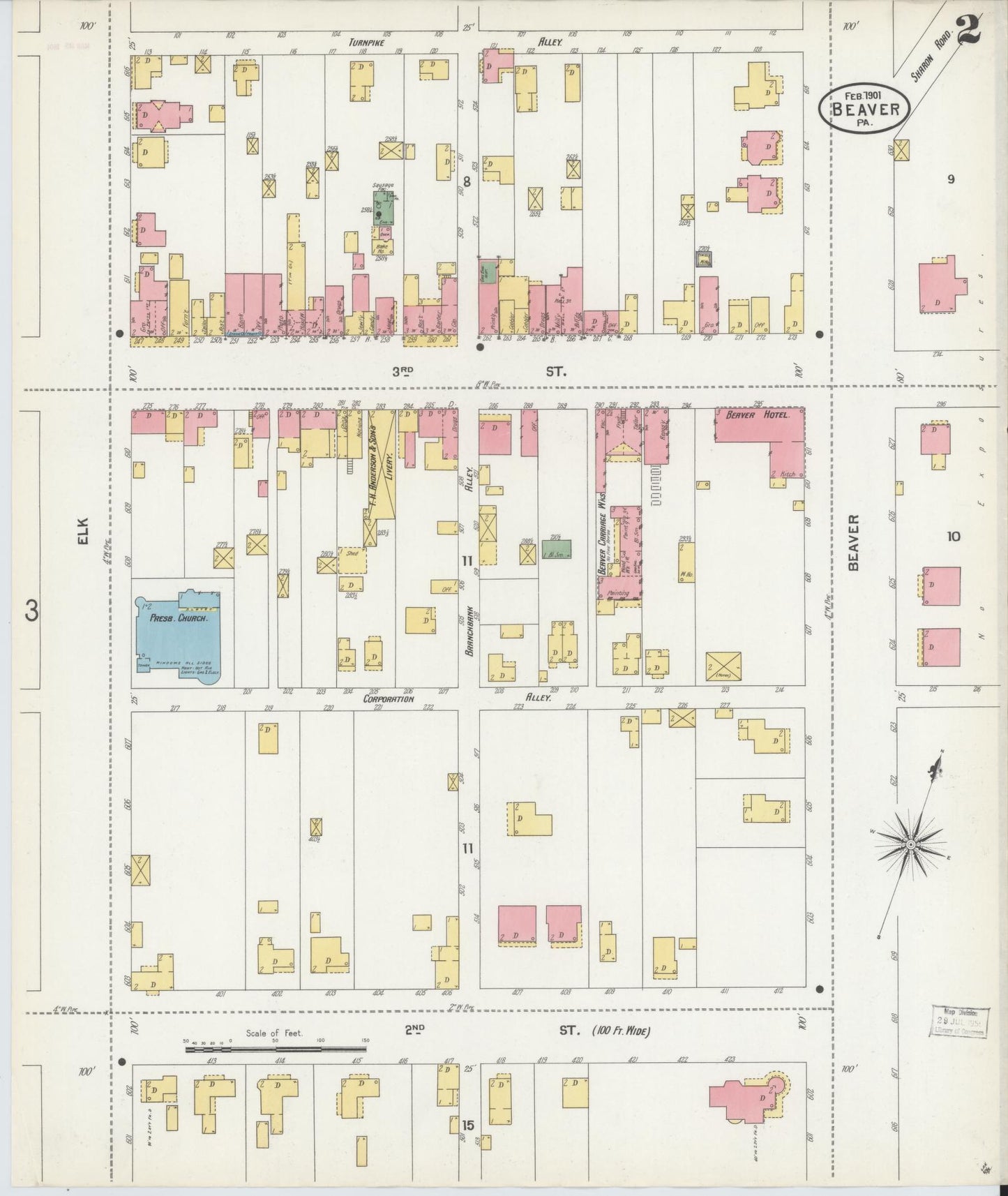 Sanborn Fire Insurance Map from Beaver, Beaver County, Pennsylvania (1901), Sheet #0002 - Historic Sanborn Fire Insurance Map Print, vintage old map wall art, antique decor, genealogy gift, Pennsylvania Pennsylvania map