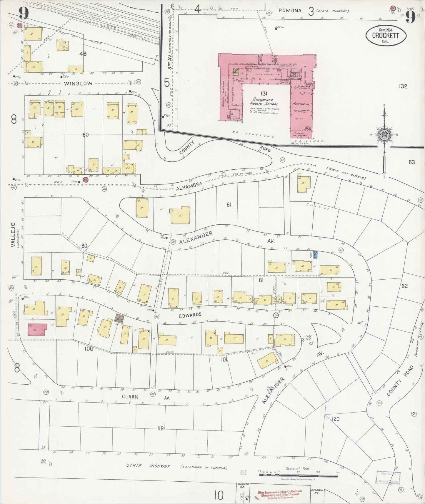 Sanborn Fire Insurance Map from Crockett, Contra Costa County, California (1924), Sheet #0009 - Historic Sanborn Fire Insurance Map Print, vintage old map wall art, antique decor, genealogy gift, California California map