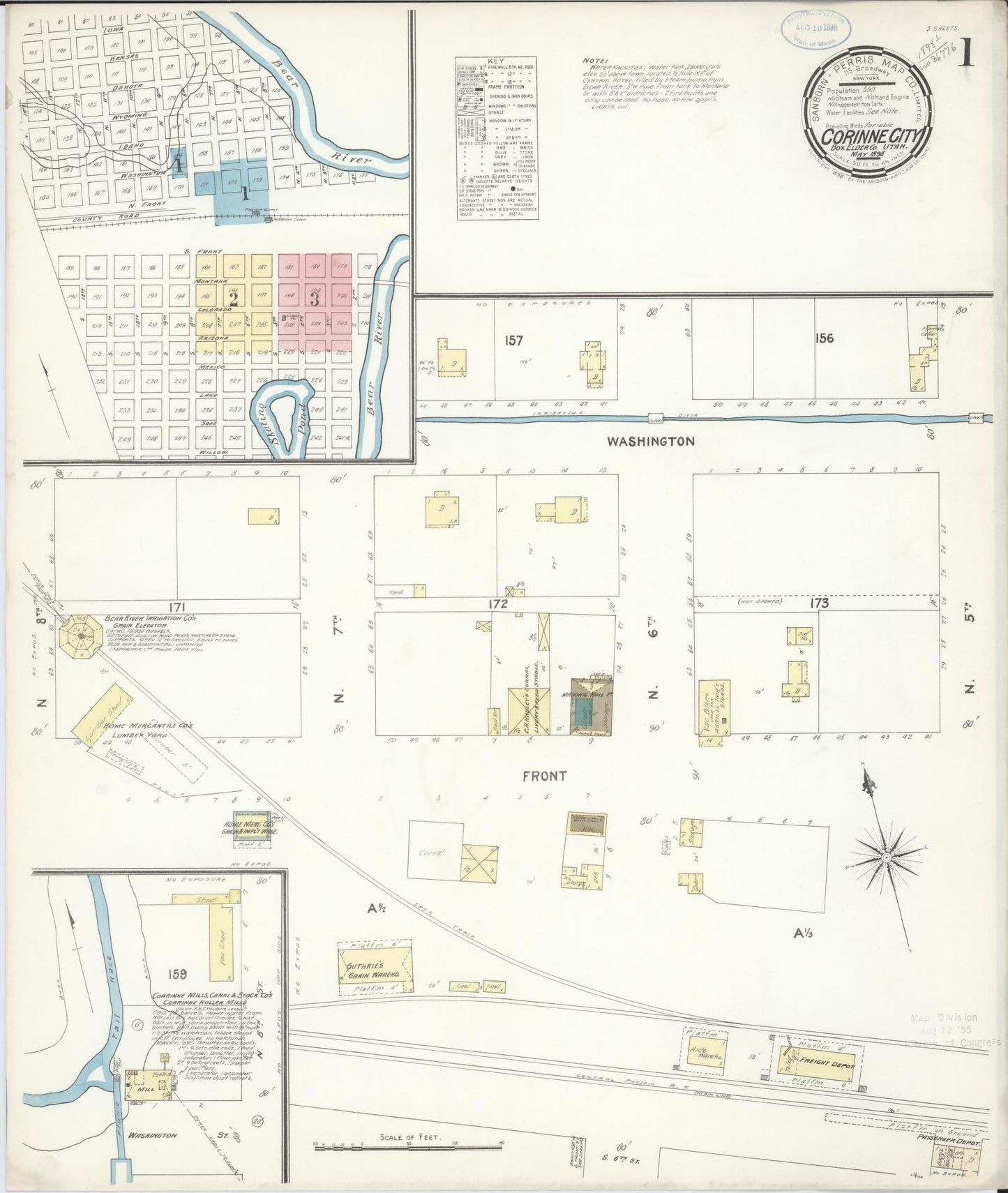 Sanborn Fire Insurance Map from Corinne, Box Elder County, Utah (1898), Sheet #0001 - Historic Sanborn Fire Insurance Map Print, vintage old map wall art, antique decor, genealogy gift, Utah Utah map