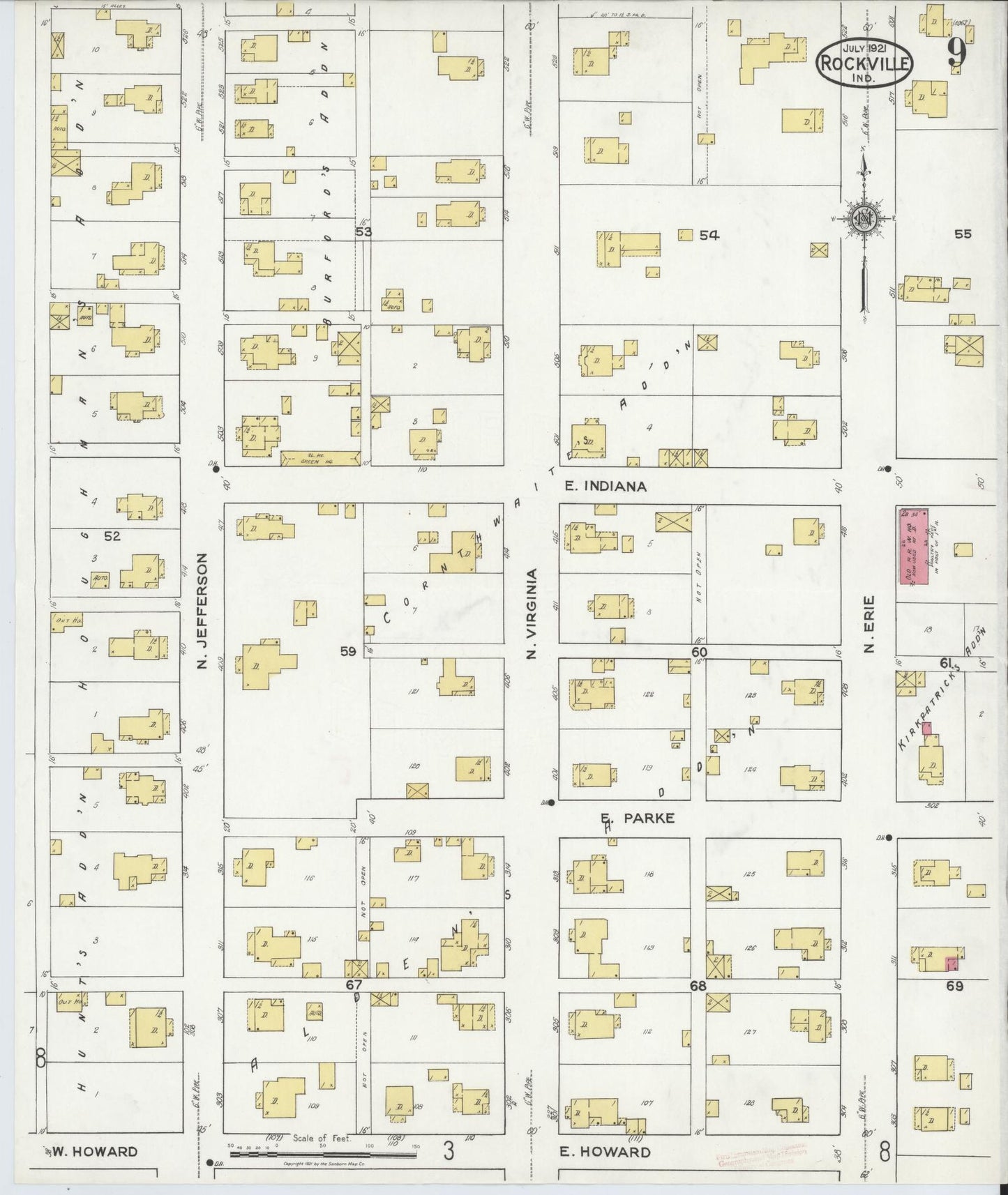 Sanborn Fire Insurance Map from Rockville, Parke County, Indiana (1921), Sheet #0009 - Complete Map Set gallery image, historic Sanborn map, vintage wall art, Indiana Indiana