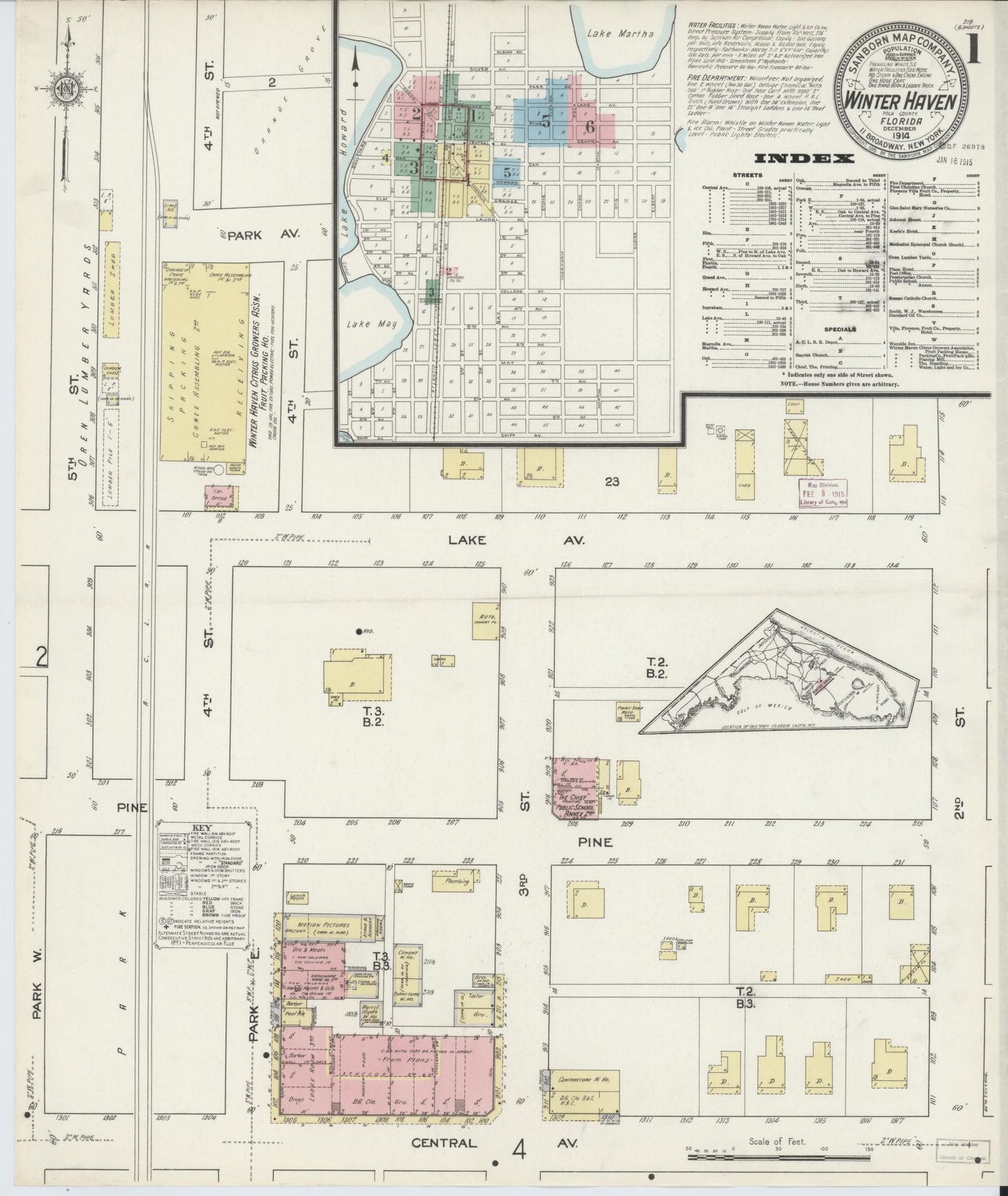 Sanborn Fire Insurance Map from Winter Haven, Polk County, Florida (1914), Sheet #0001 - Historic Sanborn Fire Insurance Map Print, vintage old map wall art, antique decor, genealogy gift, Florida Florida map