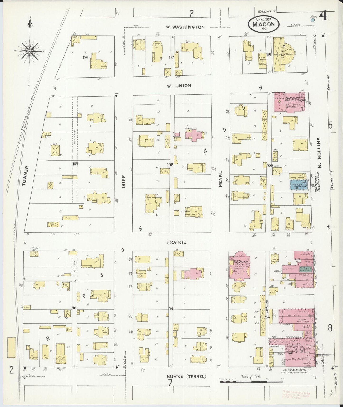 Sanborn Fire Insurance Map from Macon, Macon County, Missouri (1909), Sheet #0004 - Historic Sanborn Fire Insurance Map Print, vintage old map wall art, antique decor, genealogy gift, Missouri Missouri map