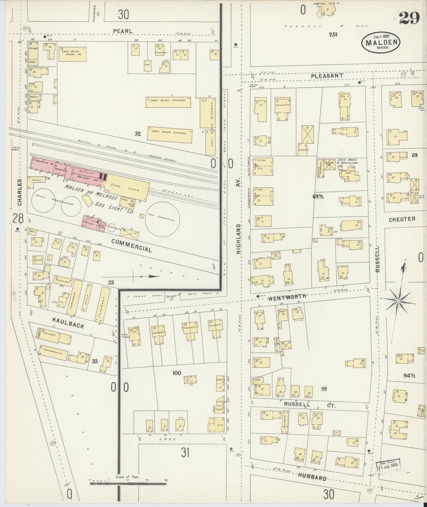 Sanborn Fire Insurance Map from Malden, Middlesex County, Massachusetts (1897), Sheet #0029 - Historic Sanborn Fire Insurance Map Print, vintage old map wall art, antique decor, genealogy gift, Massachusetts Massachusetts map