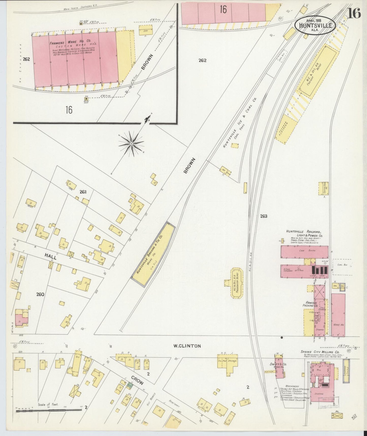Sanborn Fire Insurance Map from Huntsville, Madison County, Alabama (1908), Sheet #0016 - Historic Sanborn Fire Insurance Map Print, vintage old map wall art, antique decor, genealogy gift, Alabama Alabama map