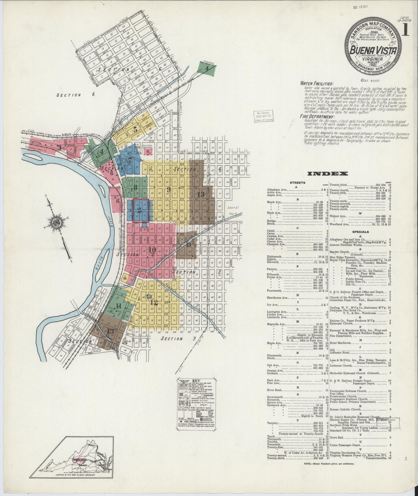 Sanborn Fire Insurance Map from Buena Vista, Independent Cities, Virginia. (1921) – Historic Sanborn Fire Insurance Map Print