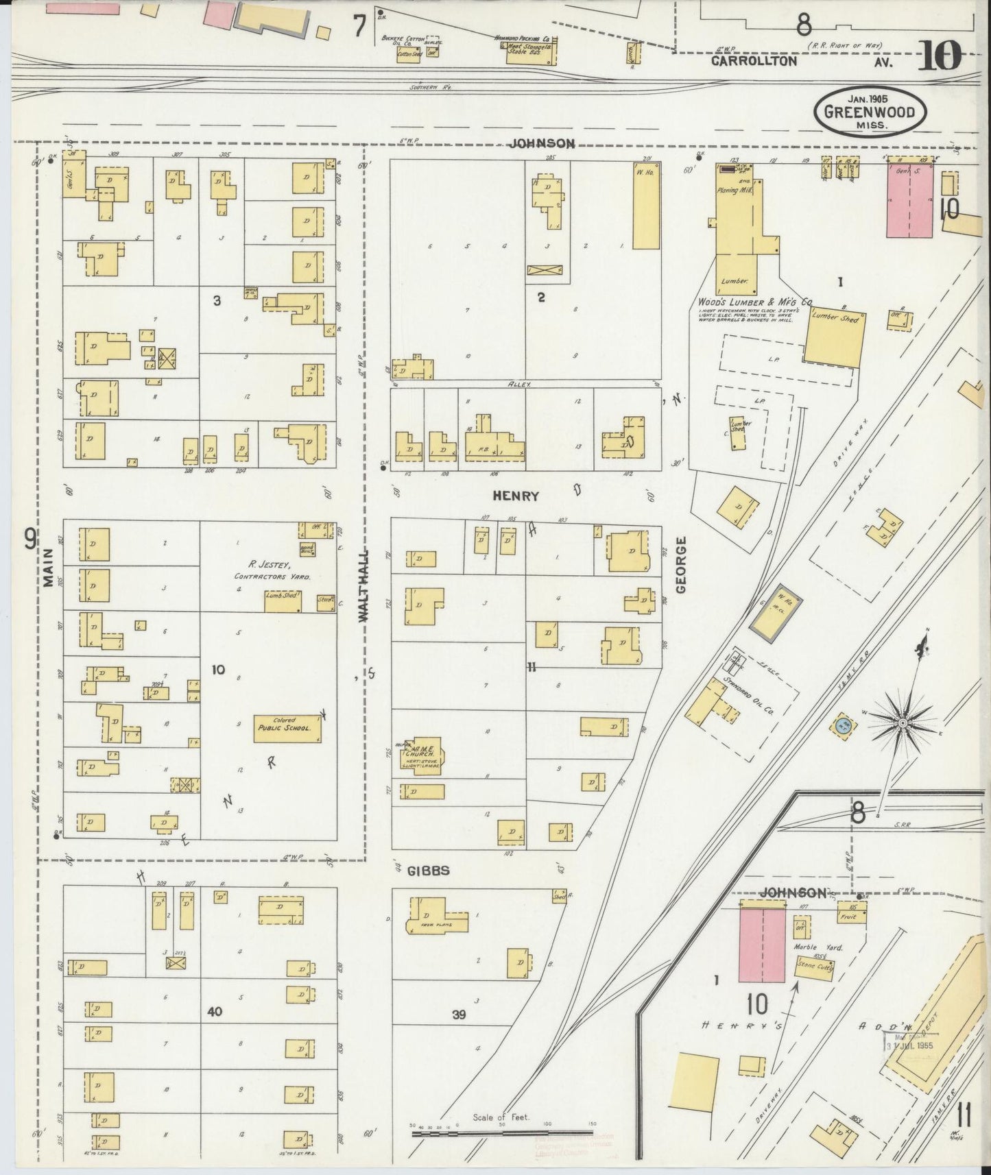 Sanborn Fire Insurance Map from Greenwood, Leflore County, Mississippi (1905), Sheet #0010 - Historic Sanborn Fire Insurance Map Print, vintage old map wall art, antique decor, genealogy gift, Mississippi Mississippi map