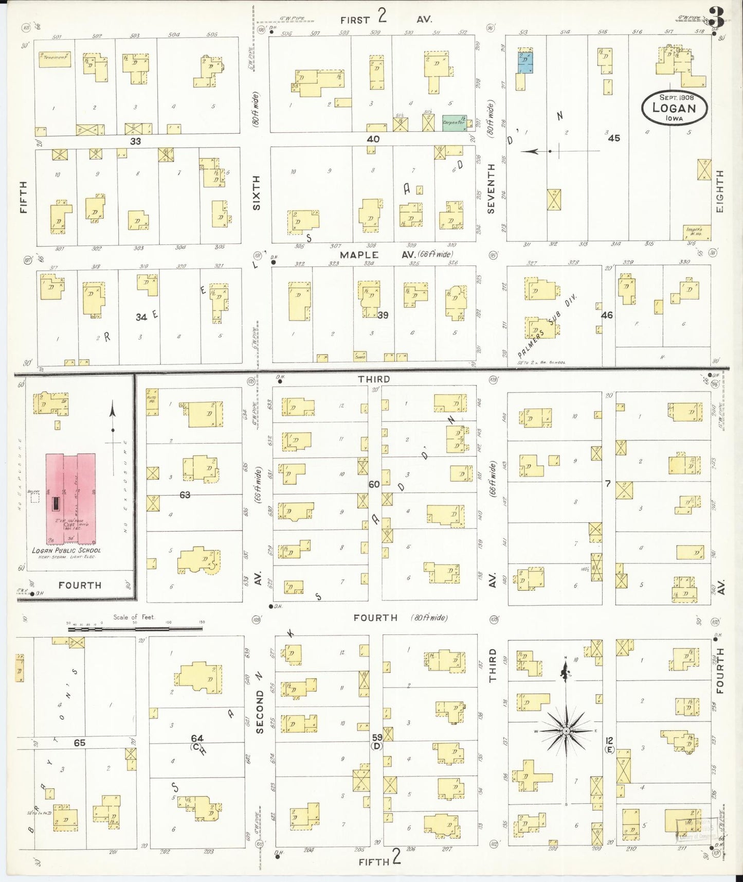 Sanborn Fire Insurance Map from Logan, Harrison County, Iowa (1908), Sheet #0003 - Historic Sanborn Fire Insurance Map Print, vintage old map wall art