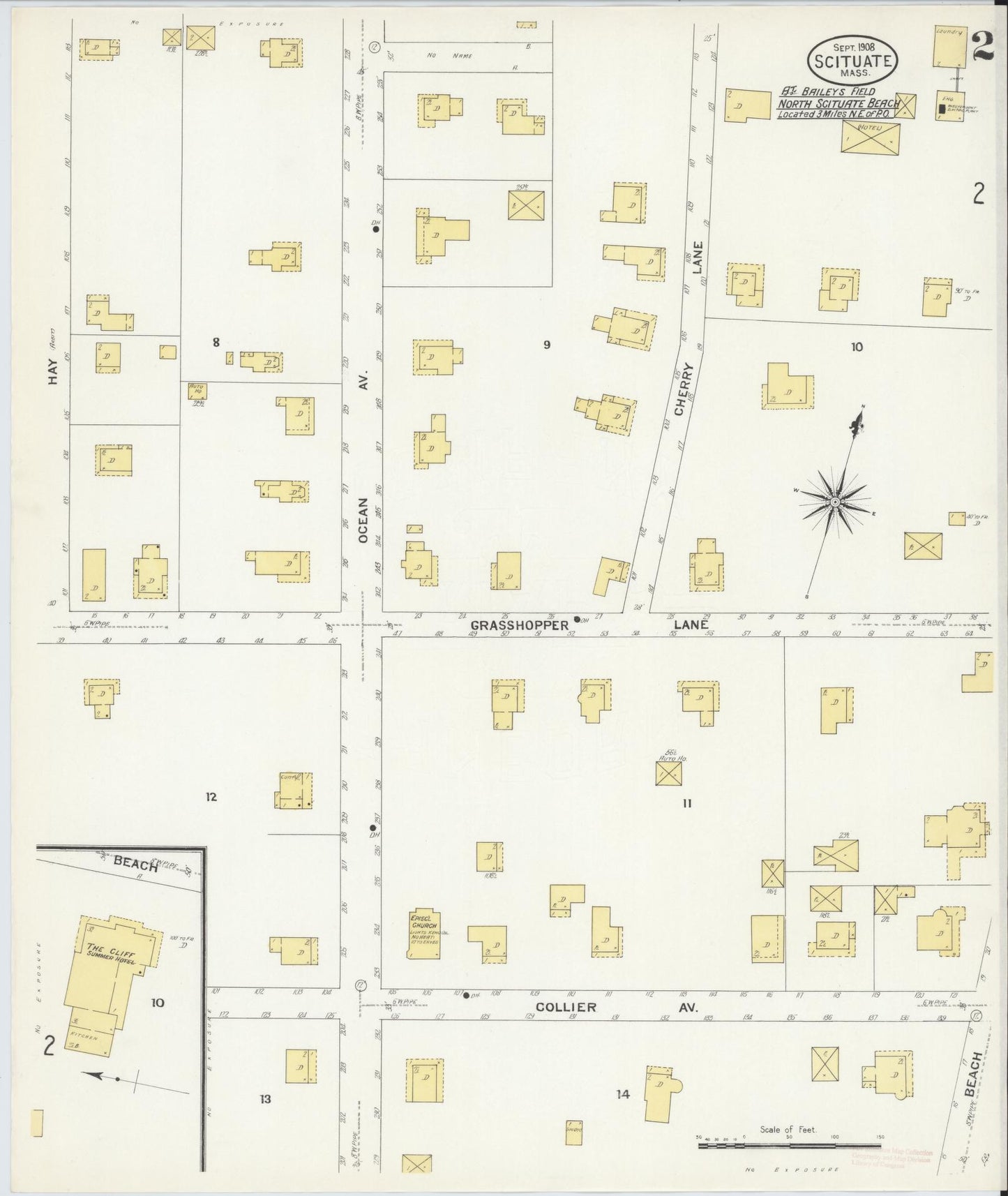 Sanborn Fire Insurance Map from Scituate, Plymouth County, Massachusetts (1908), Sheet #0002 - Historic Sanborn Fire Insurance Map Print, vintage old map wall art, antique decor, genealogy gift, Massachusetts Massachusetts map