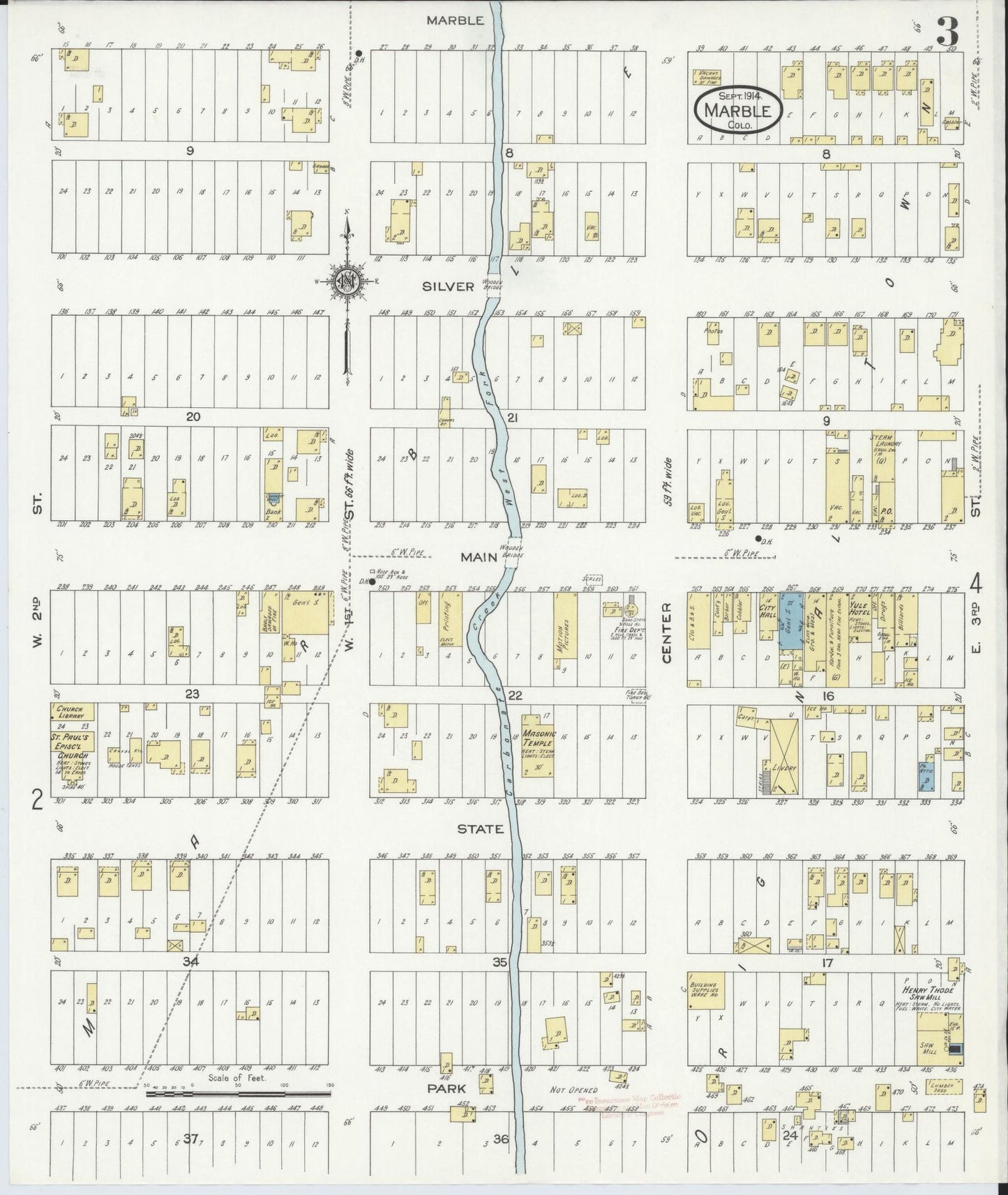 Sanborn Fire Insurance Map from Marble, Gunnison County, Colorado (1914), Sheet #0003 - Historic Sanborn Fire Insurance Map Print, vintage old map wall art, antique decor, genealogy gift, Colorado Colorado map
