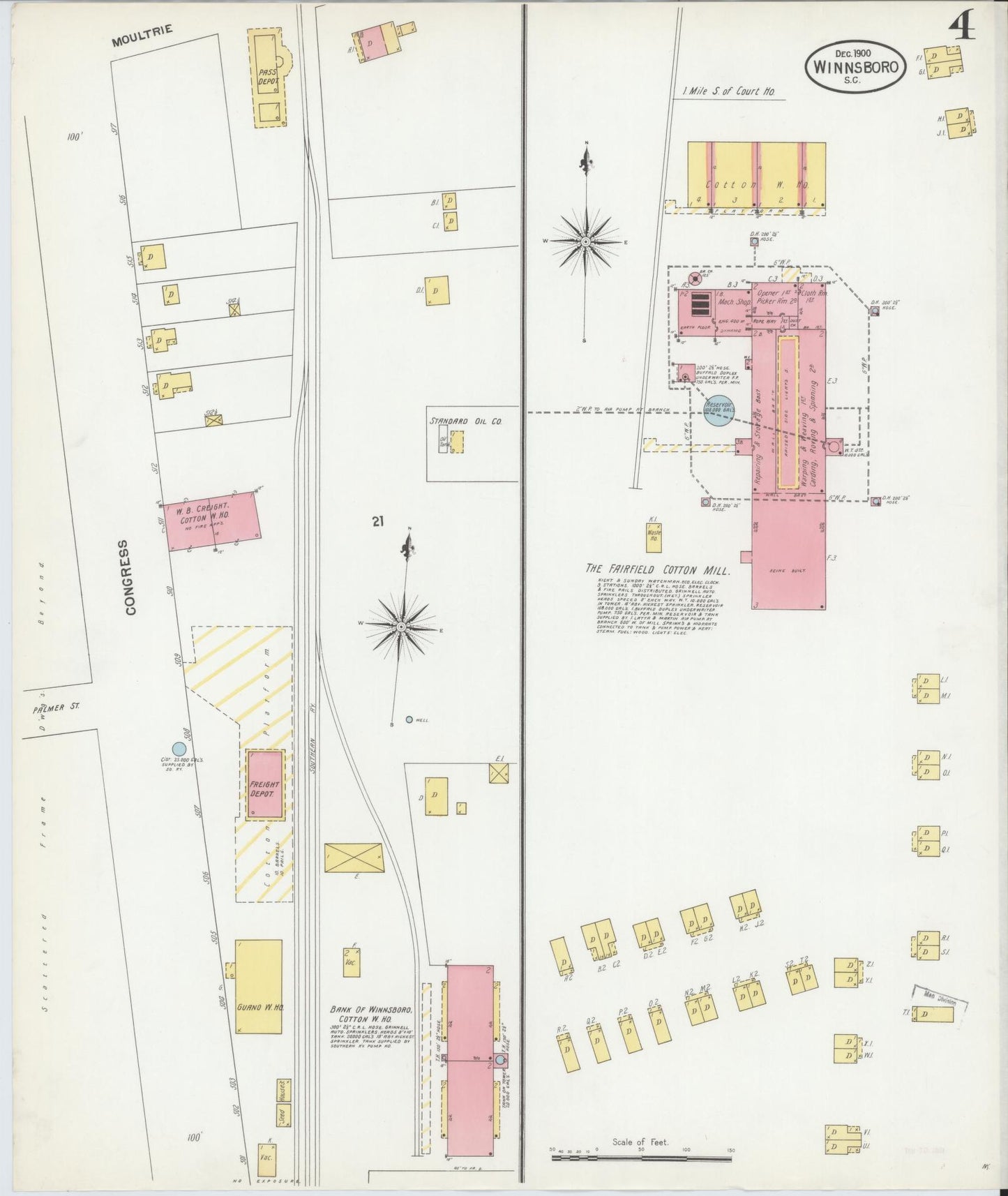Sanborn Fire Insurance Map from Winnsboro, Fairfield County, South Carolina (1900), Sheet #0004 - Complete Map Set gallery image, historic Sanborn map, vintage wall art, South Carolina South Carolina