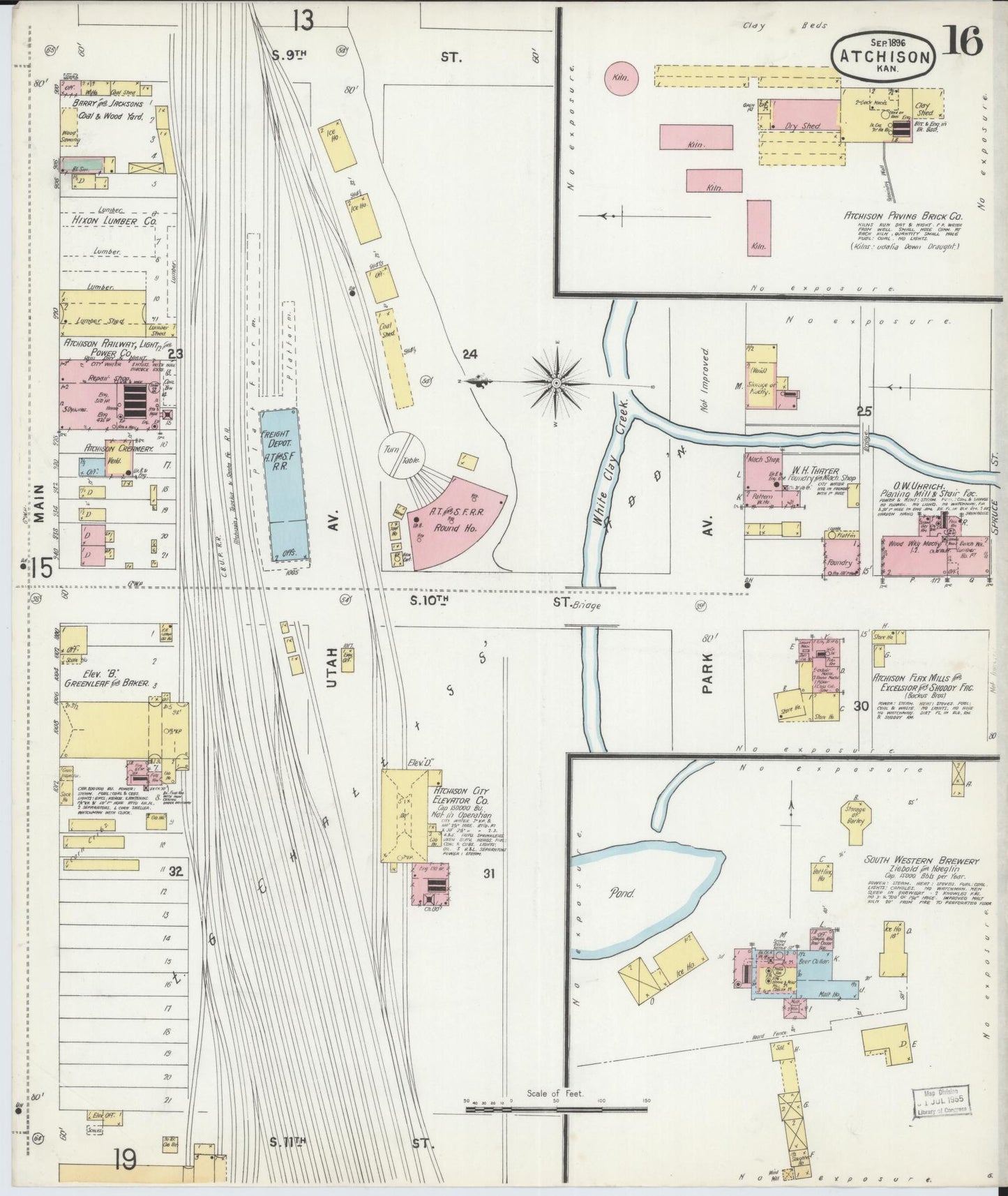 Sanborn Fire Insurance Map from Atchison, Atchison County, Kansas (1896), Sheet #0016 - Historic Sanborn Fire Insurance Map Print, vintage old map wall art, antique decor, genealogy gift, Kansas Kansas map