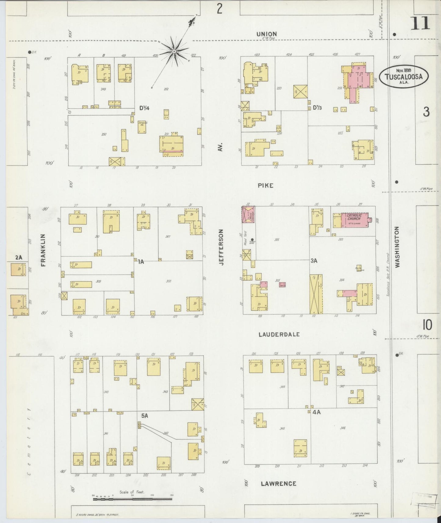 Sanborn Fire Insurance Map from Tuscaloosa, Tuscaloosa County, Alabama (1899), Sheet #0011 - Historic Sanborn Fire Insurance Map Print, vintage old map wall art, antique decor, genealogy gift, Alabama Alabama map