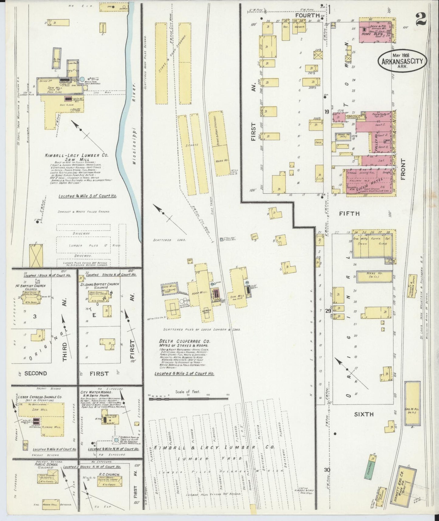Sanborn Fire Insurance Map from Arkansas City, Desha County, Arkansas (1908), Sheet #0002 - Historic Sanborn Fire Insurance Map Print, vintage old map wall art, antique decor, genealogy gift, Arkansas Arkansas map