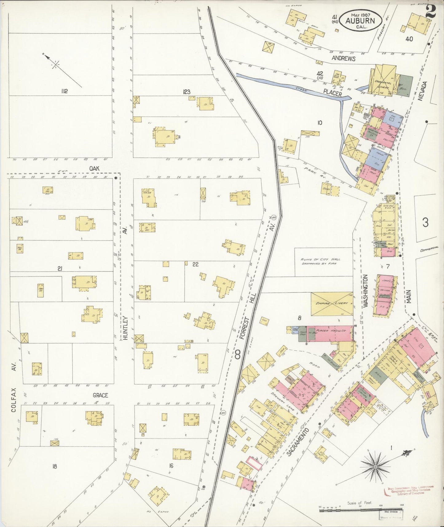 Sanborn Fire Insurance Map from Auburn, Placer County, California (1907), Sheet #0002 - Historic Sanborn Fire Insurance Map Print, vintage old map wall art, antique decor, genealogy gift, California California map