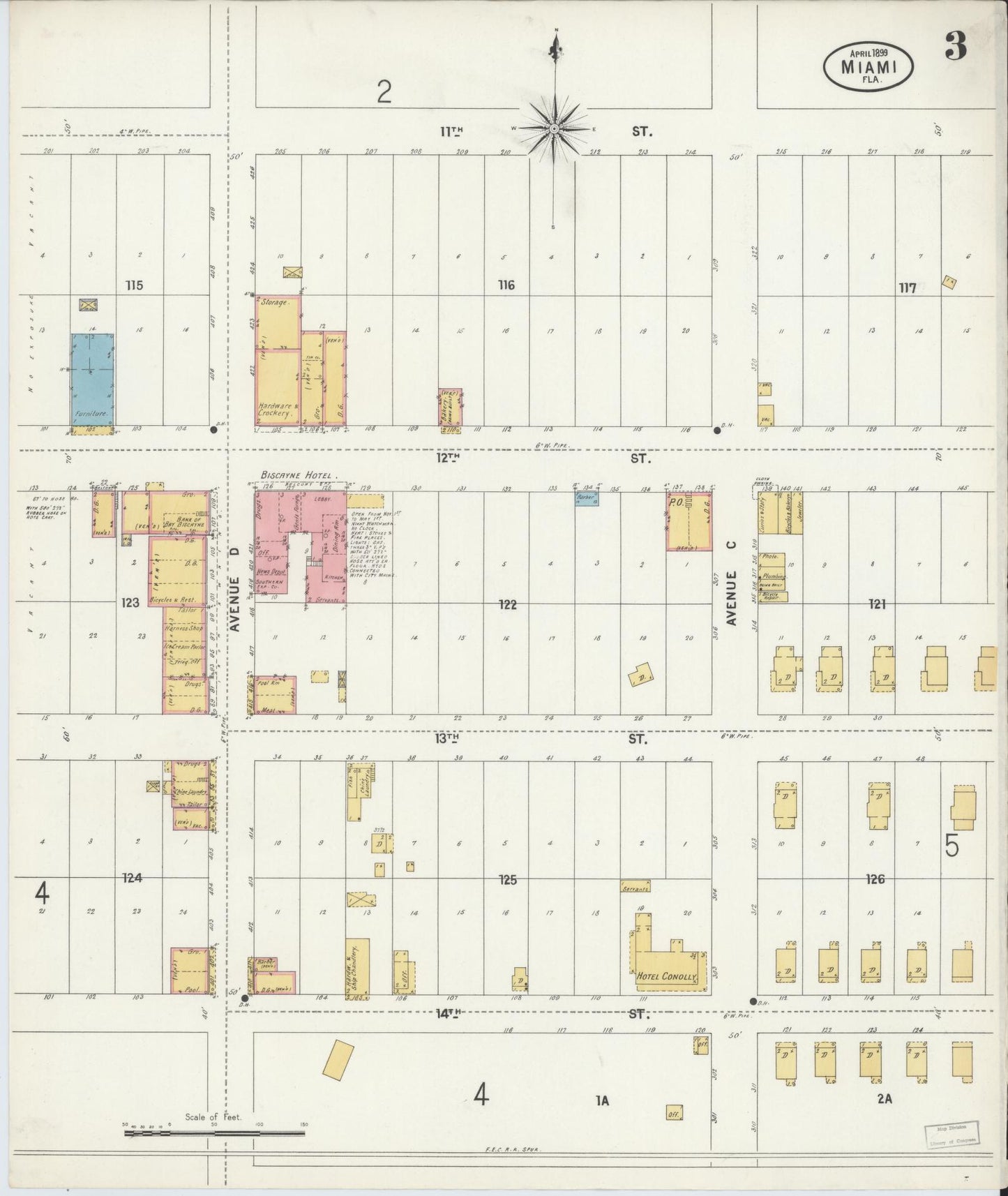 Sanborn Fire Insurance Map from Miami, Dade County, Florida (1899), Sheet #0003 - Historic Sanborn Fire Insurance Map Print, vintage old map wall art, antique decor, genealogy gift, Florida Florida map