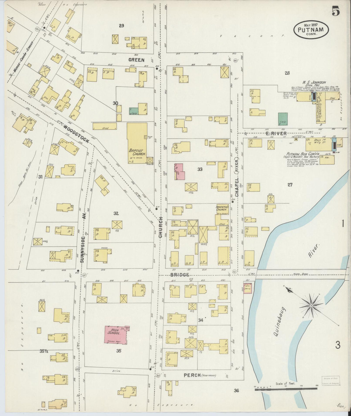 Sanborn Fire Insurance Map from Putnam, Windham County, Connecticut (1897), Sheet #0005 - Historic Sanborn Fire Insurance Map Print, vintage old map wall art, antique decor, genealogy gift, Connecticut Connecticut map