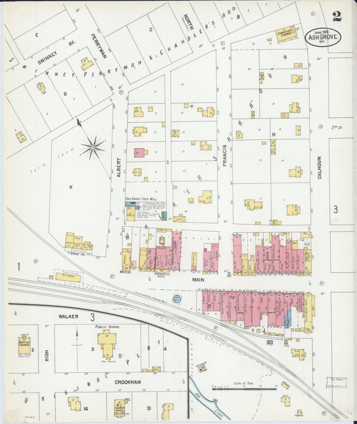 Sanborn Fire Insurance Map from Ash Grove, Greene County, Missouri (1902), Sheet #0002 - Historic Sanborn Fire Insurance Map Print, vintage old map wall art, antique decor, genealogy gift, Missouri Missouri map