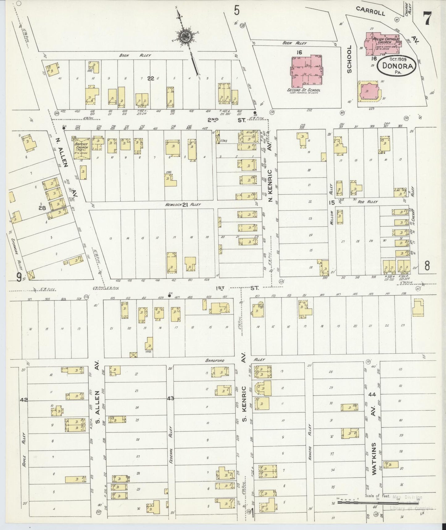 Sanborn Fire Insurance Map from Donora, Washington County, Pennsylvania (1909), Sheet #0007 - Historic Sanborn Fire Insurance Map Print, vintage old map wall art, antique decor, genealogy gift, Pennsylvania Pennsylvania map