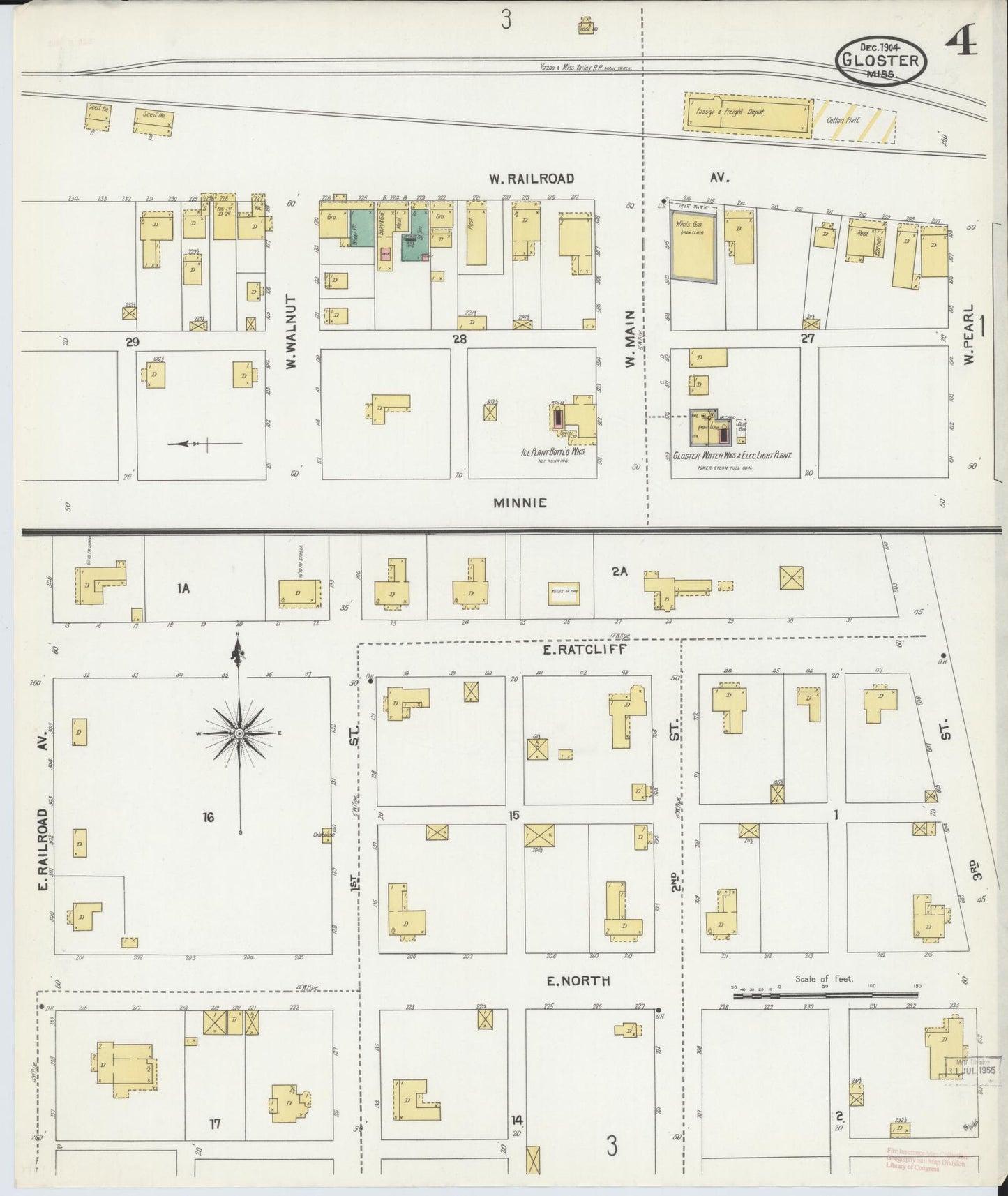 Sanborn Fire Insurance Map from Gloster, Amite County, Mississippi (1904), Sheet #0004 - Complete Map Set gallery image, historic Sanborn map, vintage wall art, Mississippi Mississippi