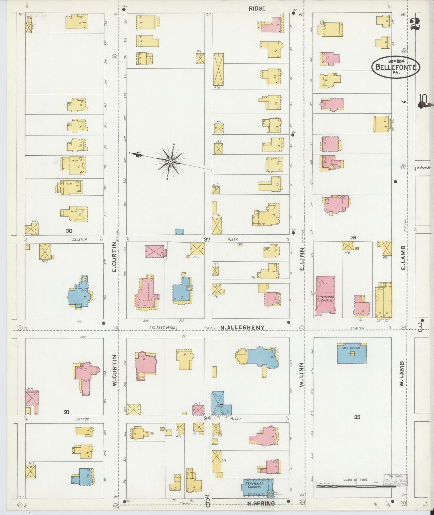 Sanborn Fire Insurance Map from Bellefonte, Centre County, Pennsylvania (1904), Sheet #0002 - Historic Sanborn Fire Insurance Map Print, vintage old map wall art, antique decor, genealogy gift, Pennsylvania Pennsylvania map