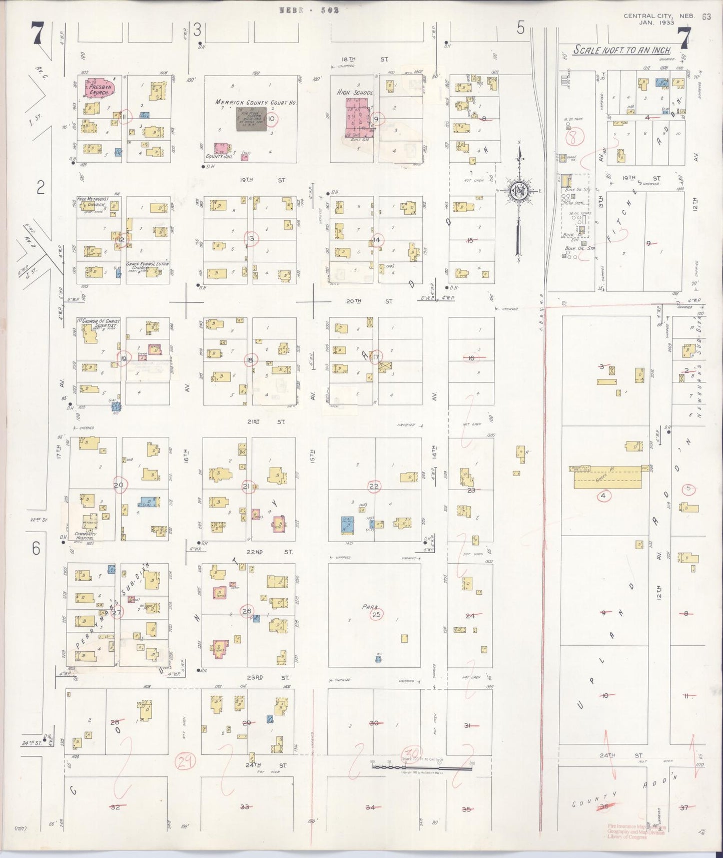 Sanborn Fire Insurance Map from Central City, Merrick County, Nebraska (1943), Sheet #0007 - Historic Sanborn Fire Insurance Map Print, vintage old map wall art, antique decor, genealogy gift, Nebraska Nebraska map